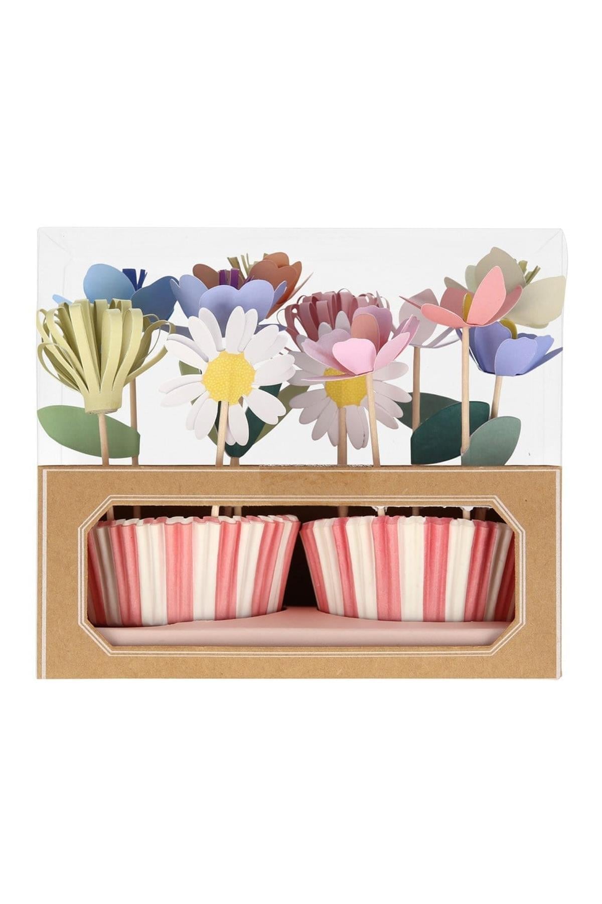 Meri Meri - Flower Garden Cupcake Kit - Çiçek Bahçesi Cupcake Seti - 24lü Çok Renkli