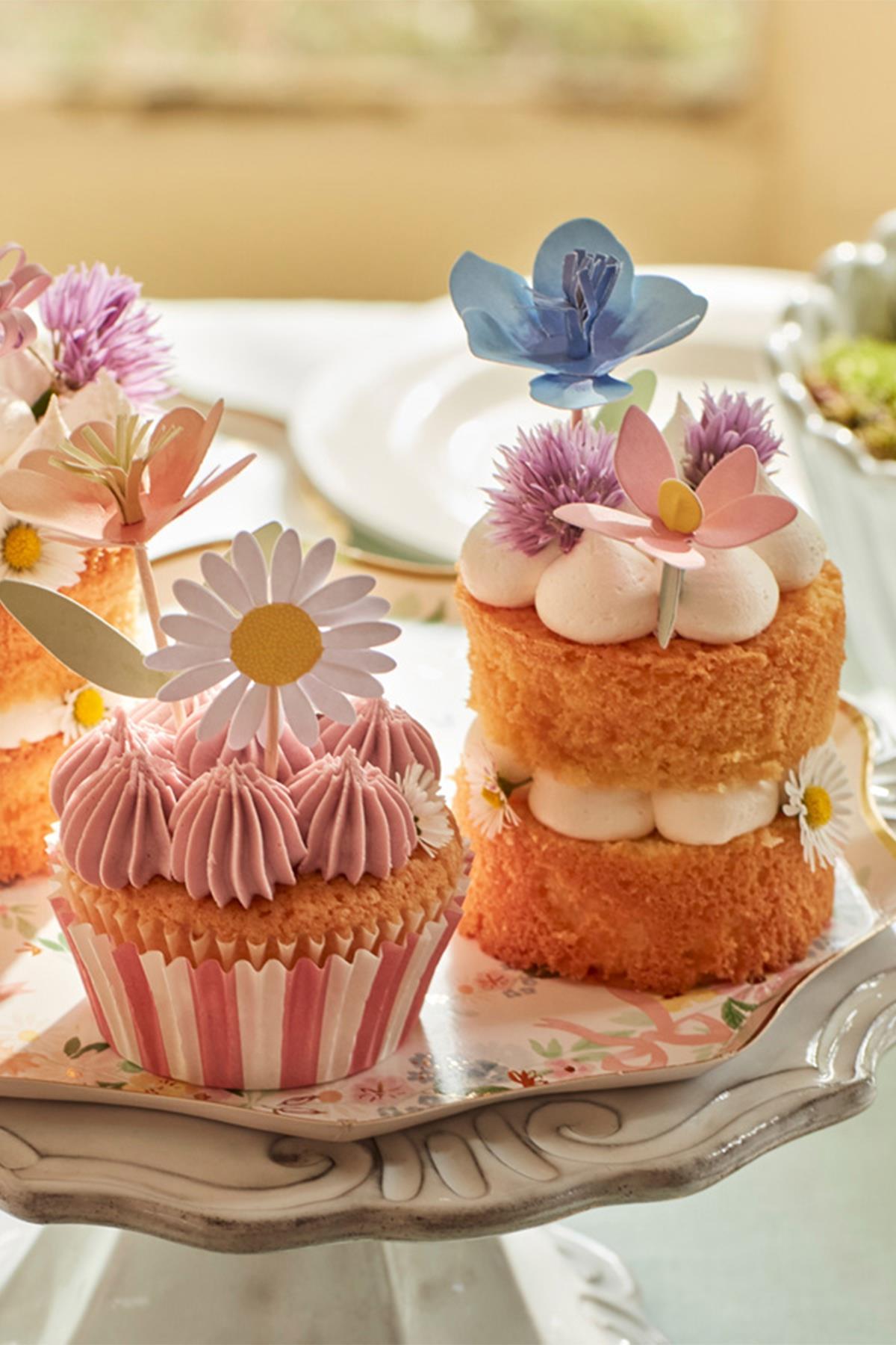 Meri Meri - Flower Garden Cupcake Kit - Çiçek Bahçesi Cupcake Seti - 24lü Çok Renkli
