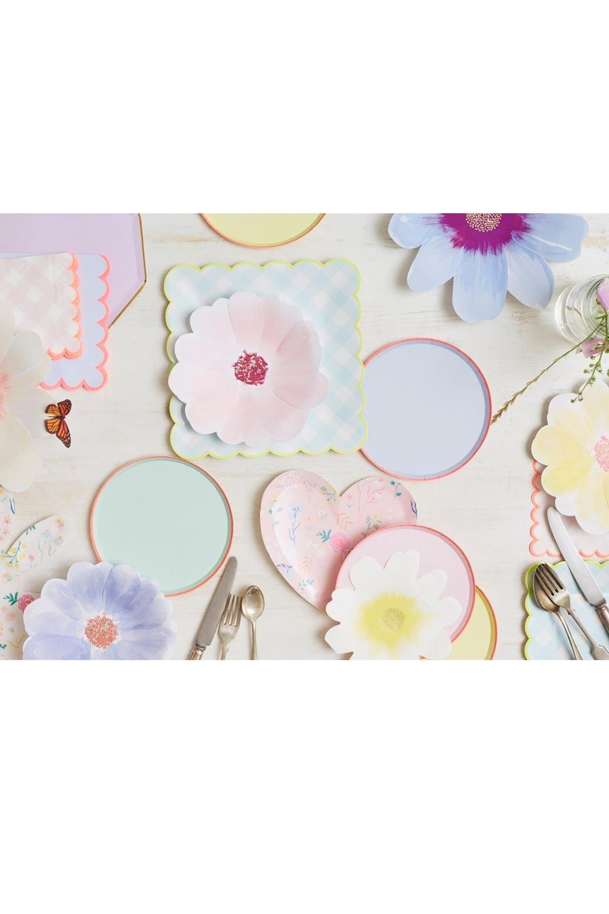 Meri Meri - Flower Garden Plates - Çiçek Bahçesi Tabaklar - S - 8li Çok Renkli