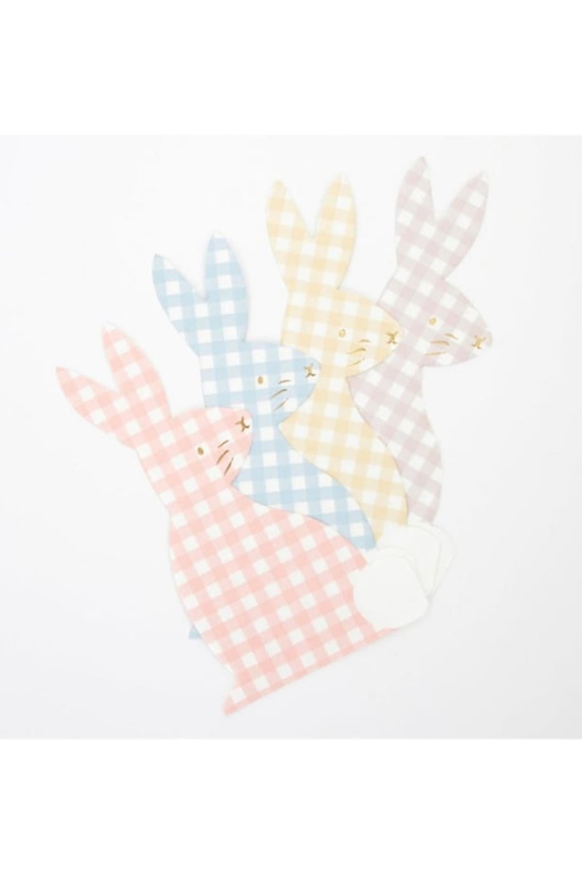 Meri Meri - Gingham Bunny Napkins - Damalı Tavşan Peçeteler - 16lı Çok Renkli