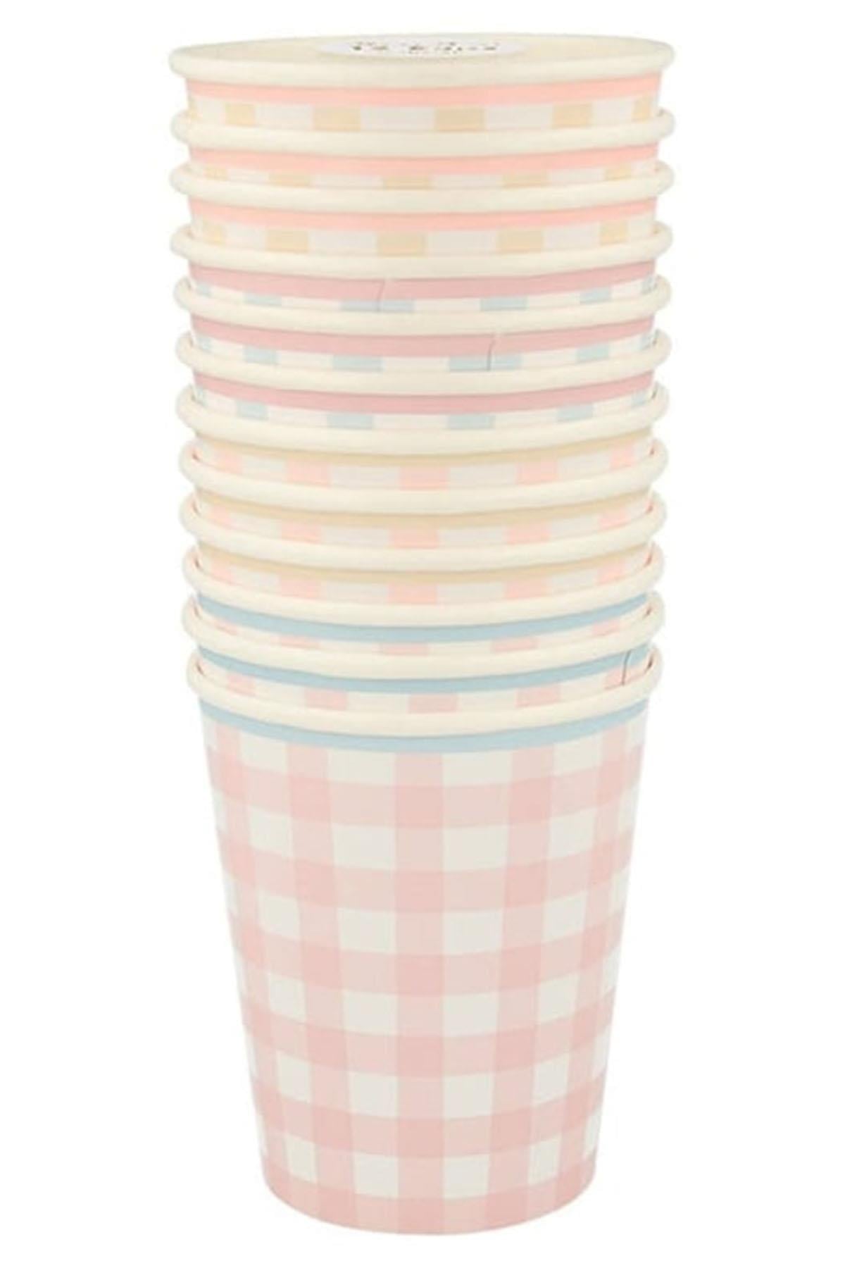 Meri Meri - Gingham Cups - Damalı Bardaklar (8li) Çok Renkli