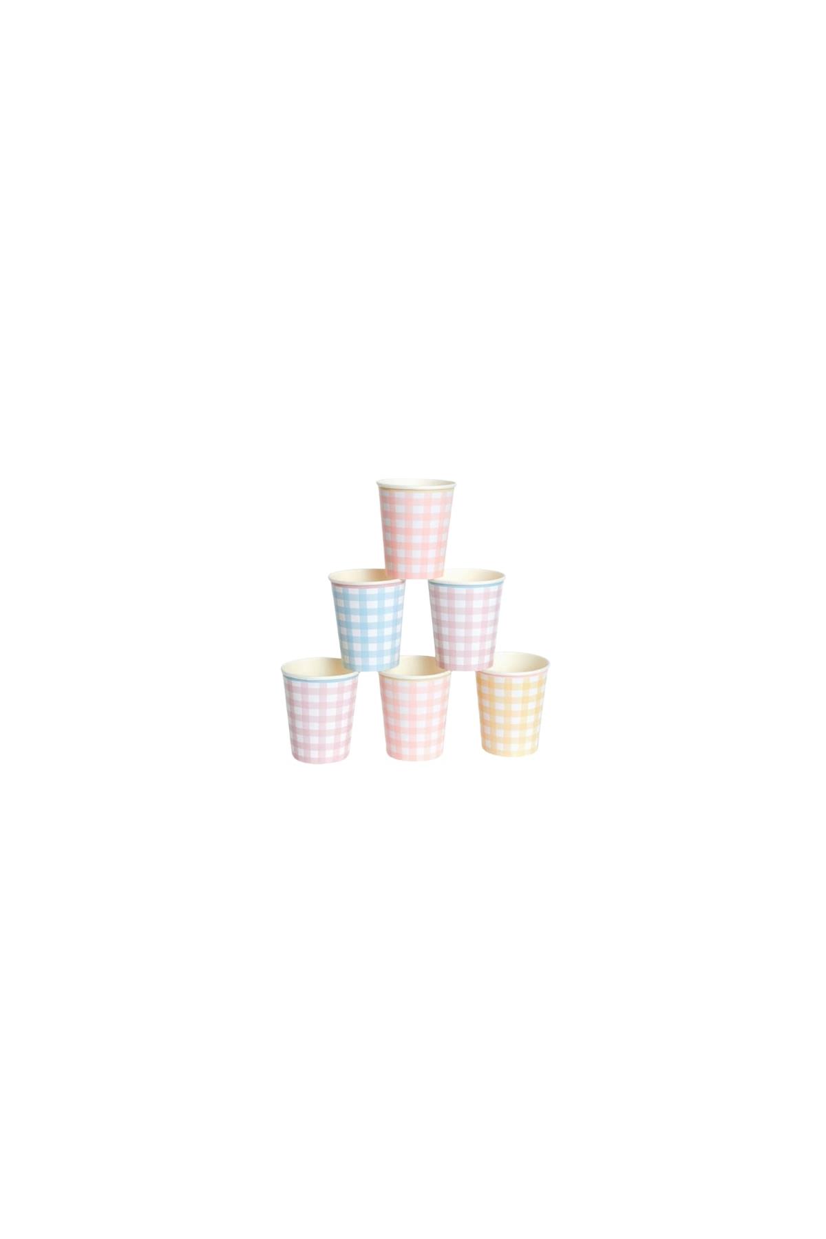 Meri Meri - Gingham Cups - Damalı Bardaklar (8li) Çok Renkli