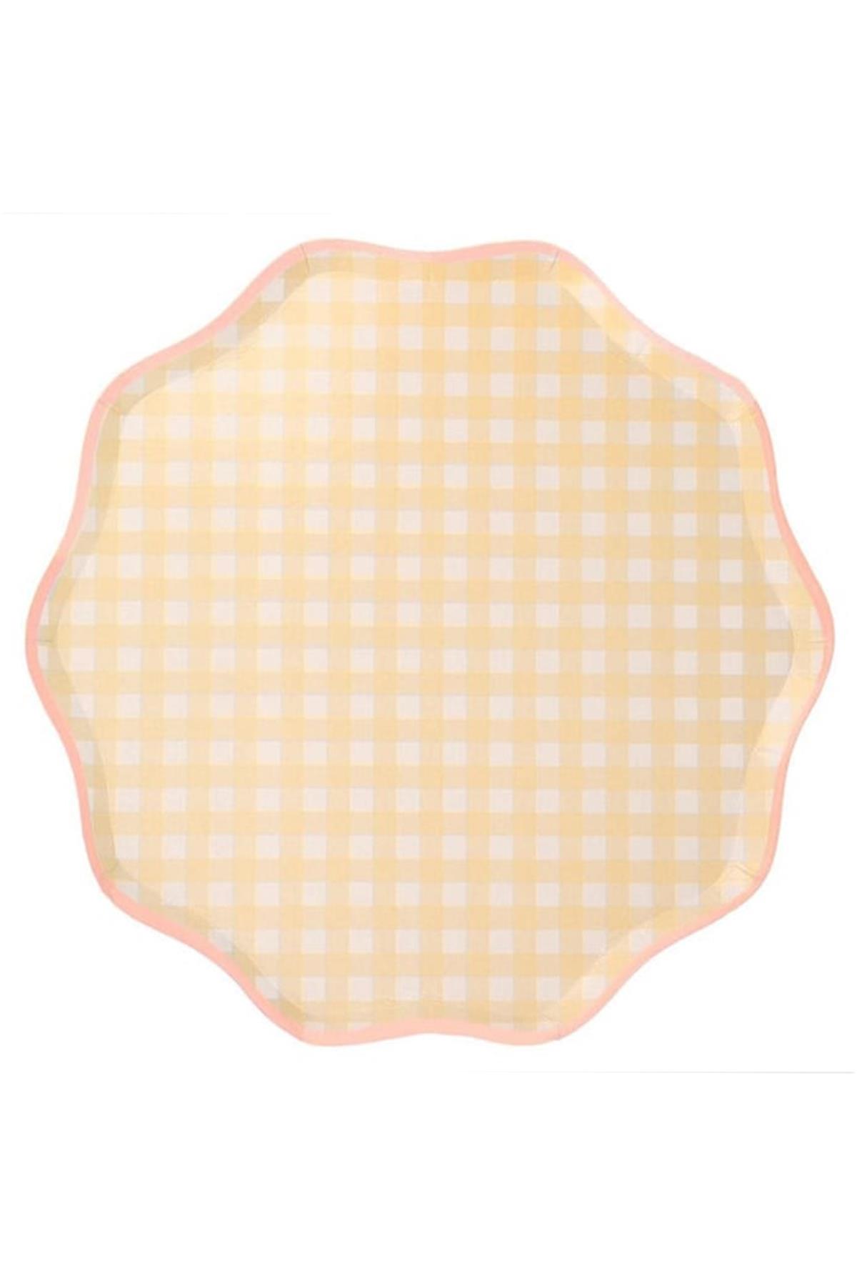 Meri Meri - Gingham Plates - Damalı Tabaklar - L - 12li Çok Renkli