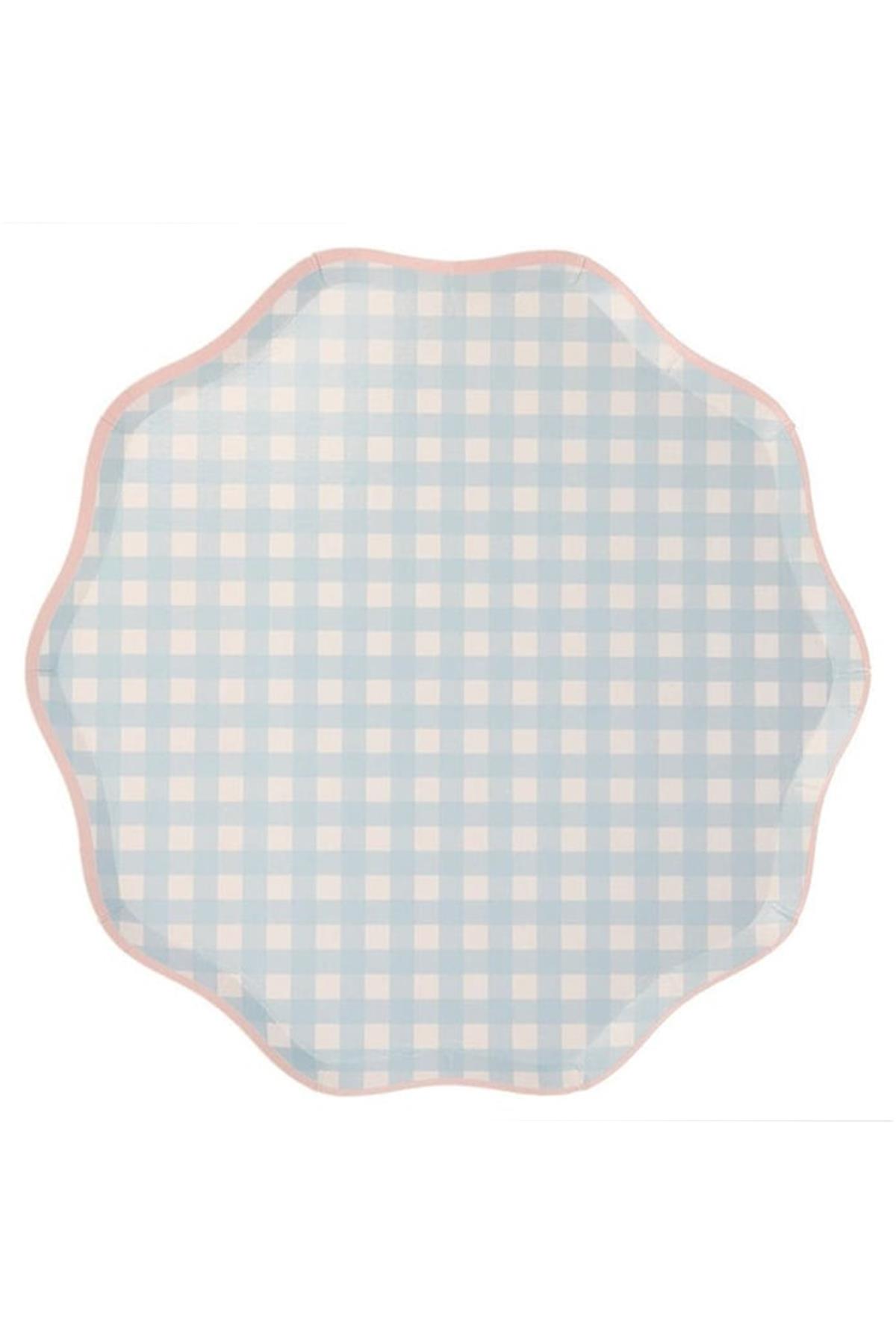 Meri Meri - Gingham Plates - Damalı Tabaklar - L - 12li Çok Renkli