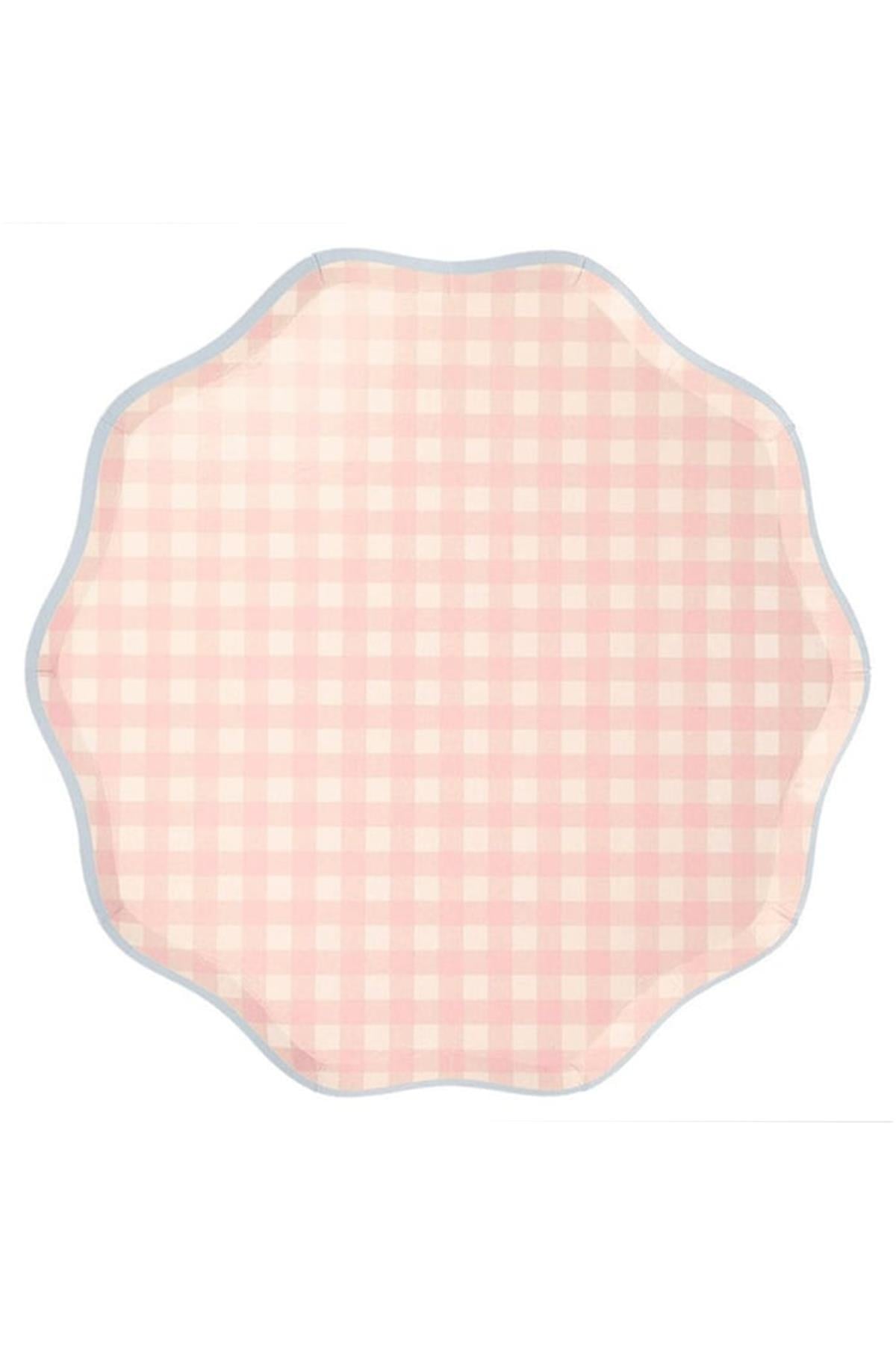 Meri Meri - Gingham Plates - Damalı Tabaklar - L - 12li Çok Renkli