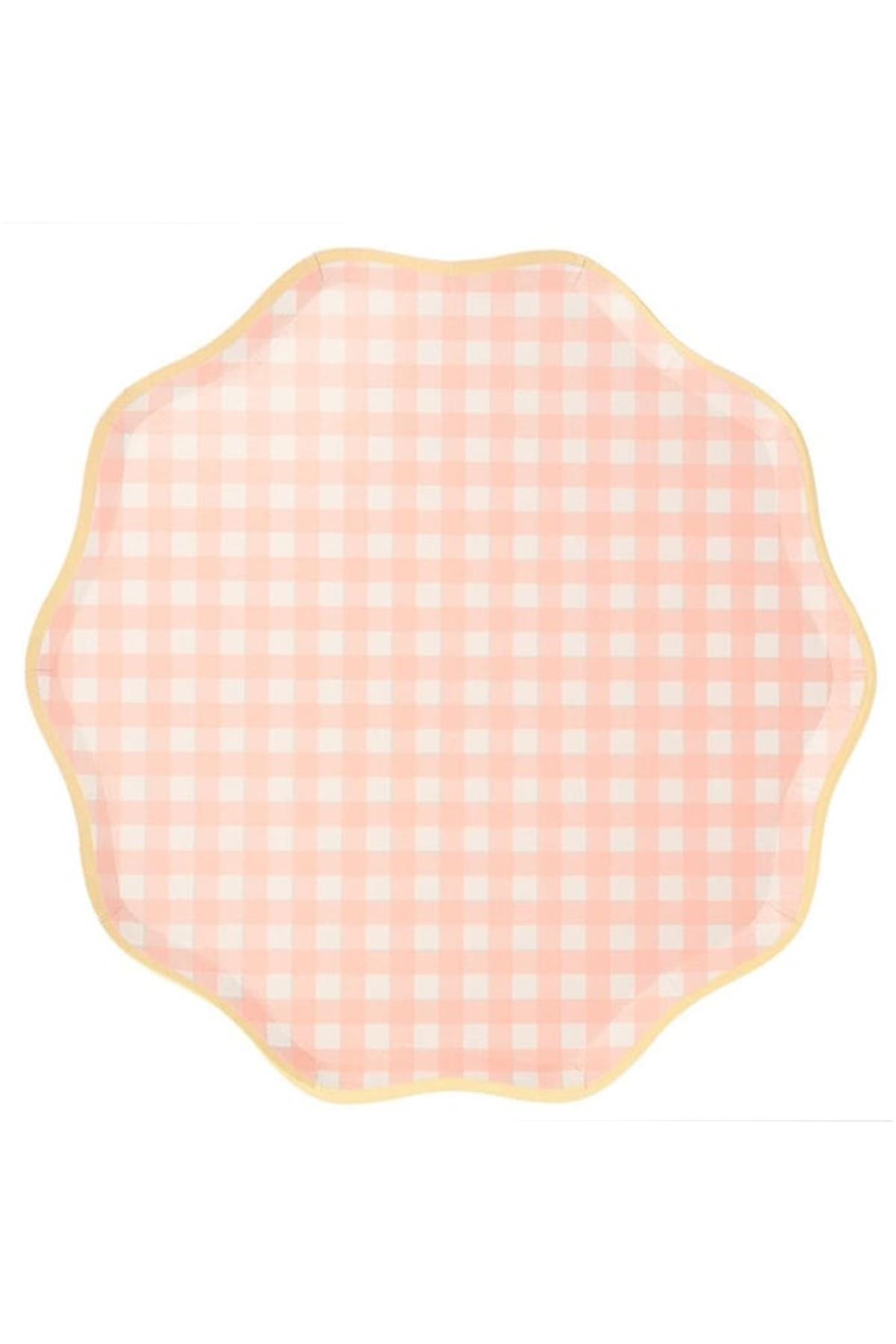 Meri Meri - Gingham Plates - Damalı Tabaklar - L - 12li Çok Renkli
