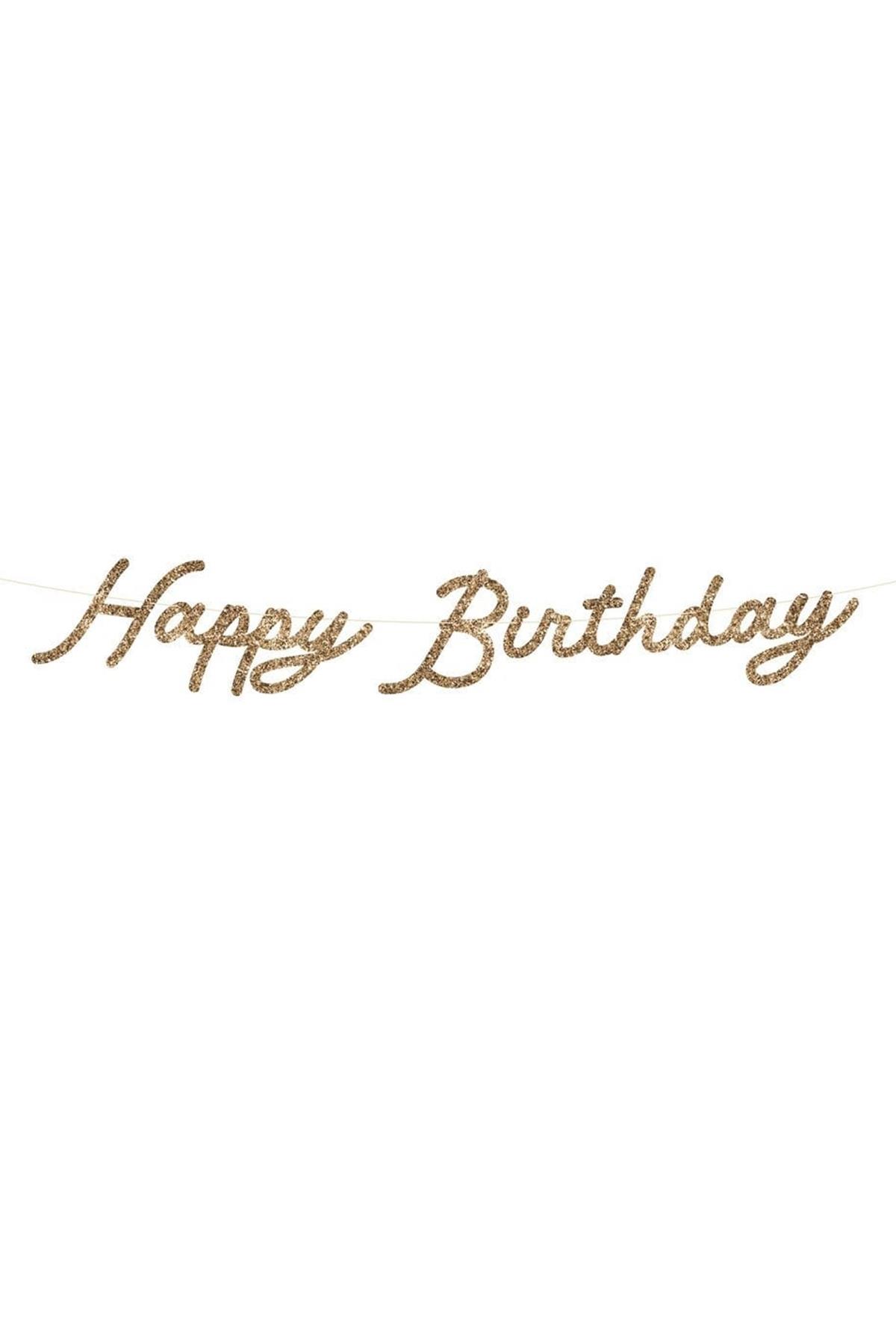 Meri Meri - Gold Glitter Happy Birthday Garland - Parıltılı Altın Happy Birthday Asılan Süs Seti Çok Renkli