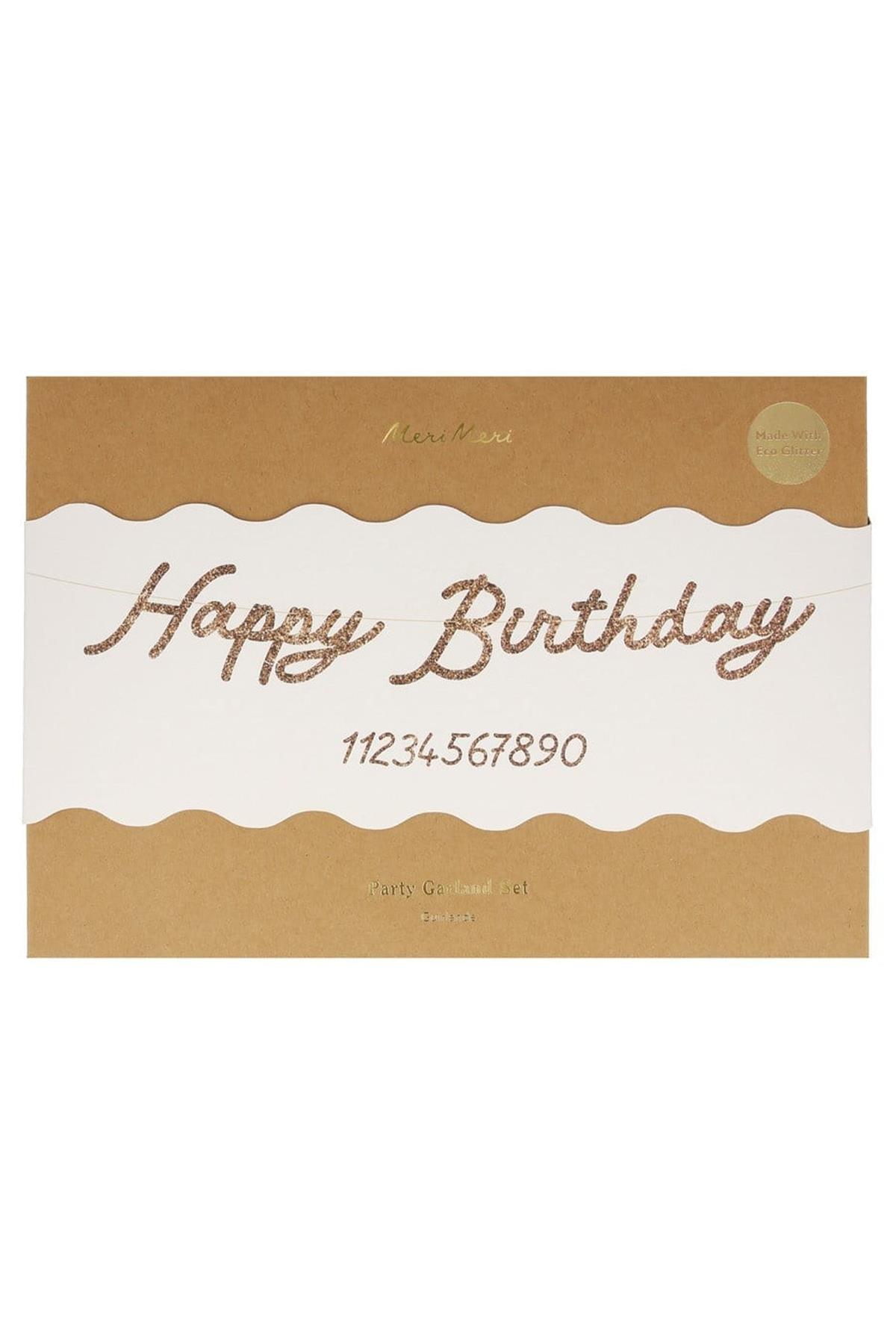 Meri Meri - Gold Glitter Happy Birthday Garland - Parıltılı Altın Happy Birthday Asılan Süs Seti Çok Renkli