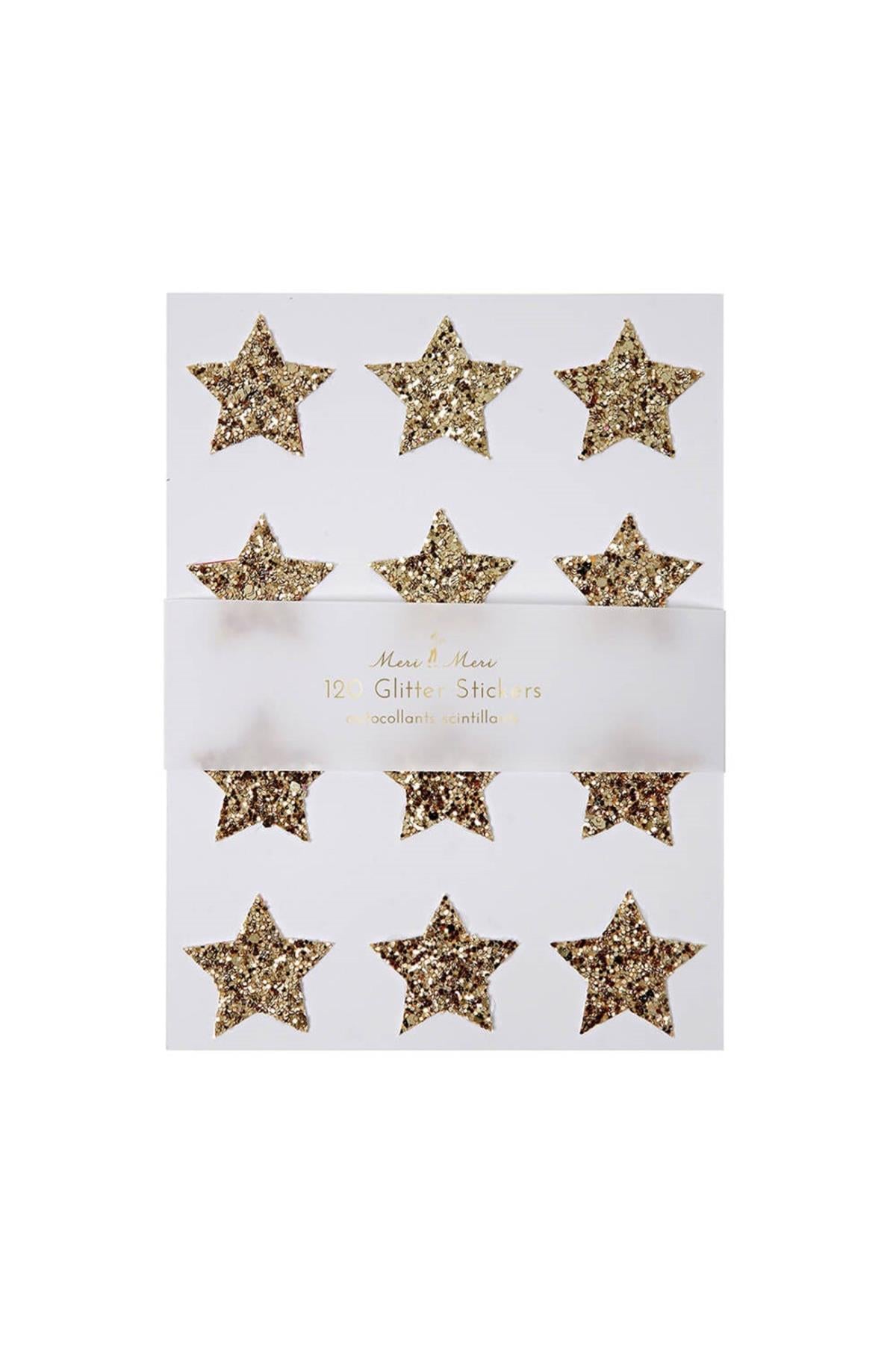Meri Meri - Gold Glitter Stars Sticker Sheets - Altın Parıltılı Yıldız Çıkartma Çok Renkli