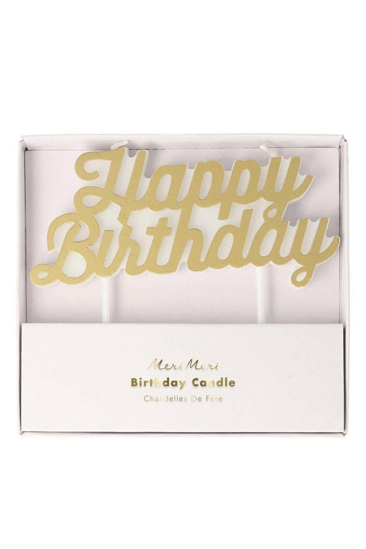 Meri Meri - Gold Happy Birthday Candle - Altın Happy Birthday Mum Çok Renkli