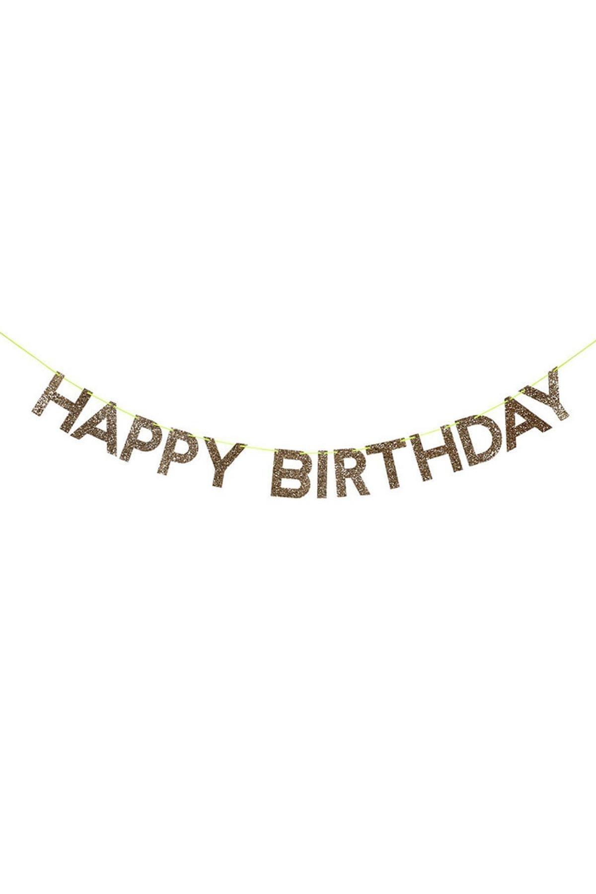 Meri Meri - Gold Happy Birthday Garland - Altın Happy Birthday Asılan Süs Çok Renkli