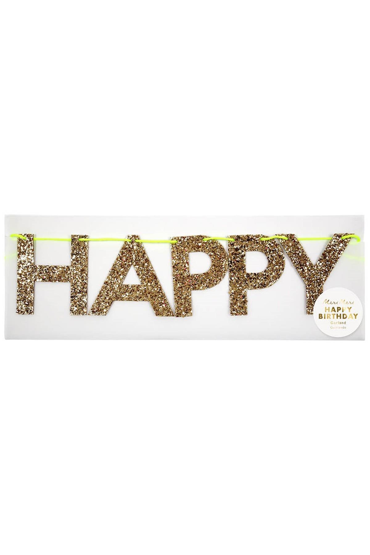 Meri Meri - Gold Happy Birthday Garland - Altın Happy Birthday Asılan Süs Çok Renkli