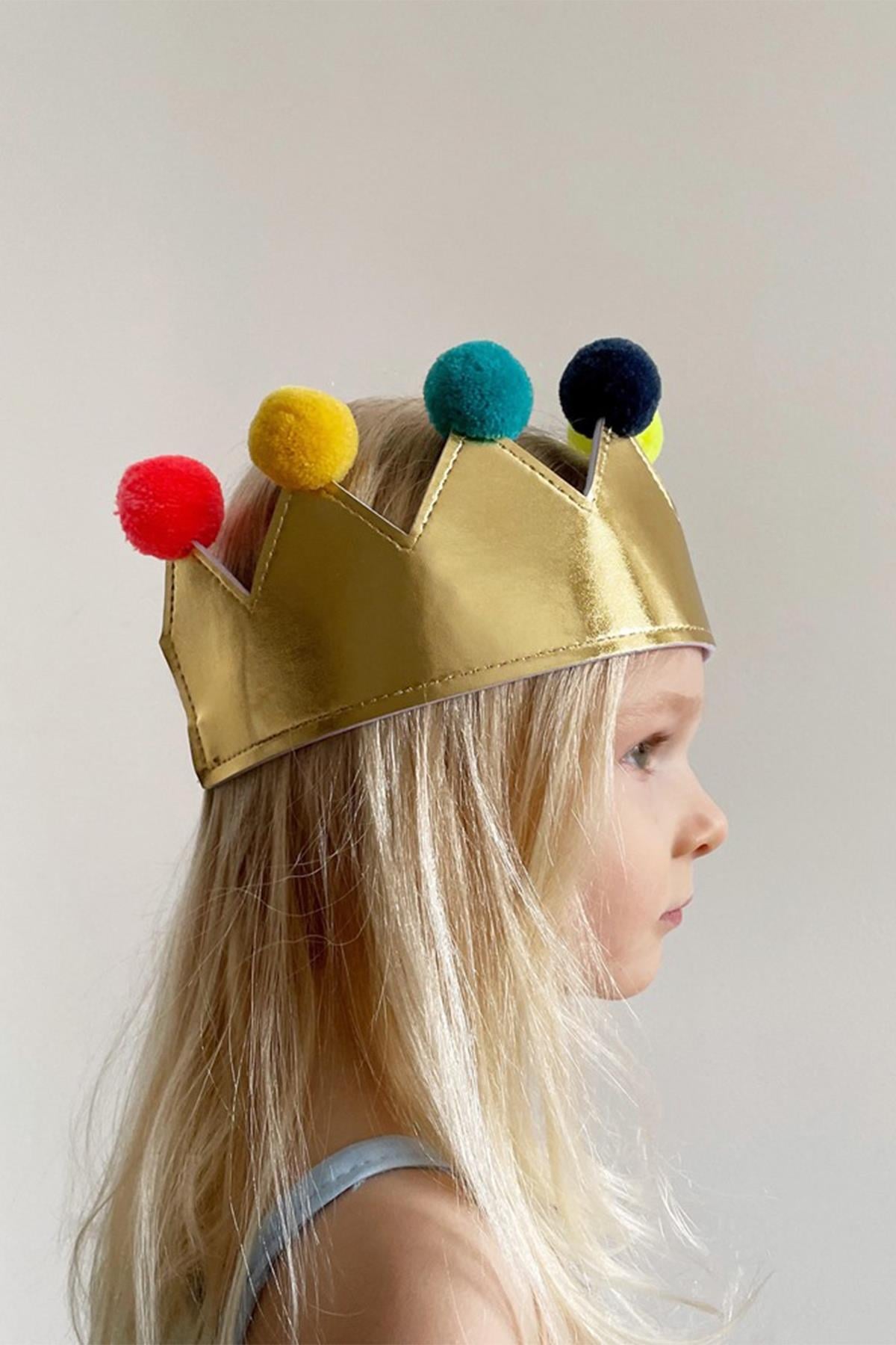 Meri Meri - Gold Pompom Crown - Altın Ponpon Taç Çok Renkli