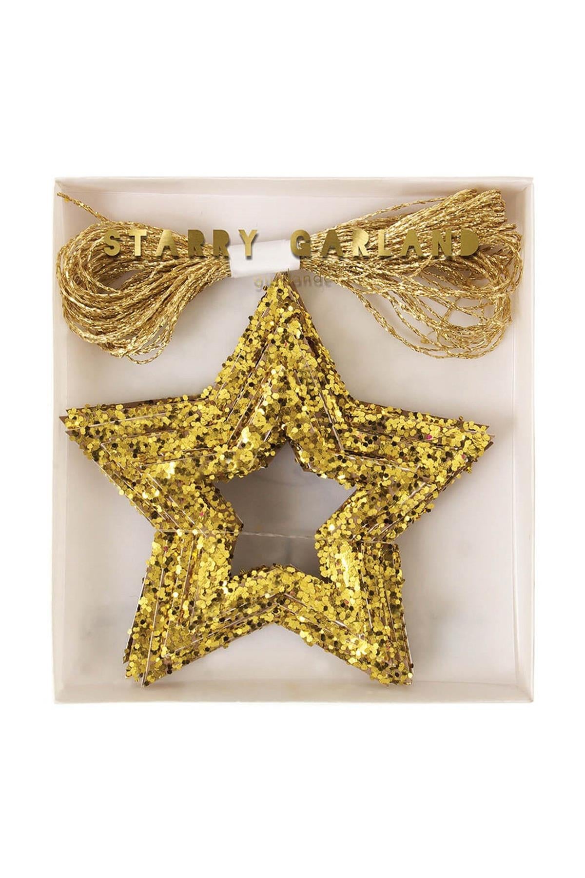 Meri Meri - Gold Star Glitter Mini Garland - Altın Yıldızlar Mini Asılan Süs Çok Renkli