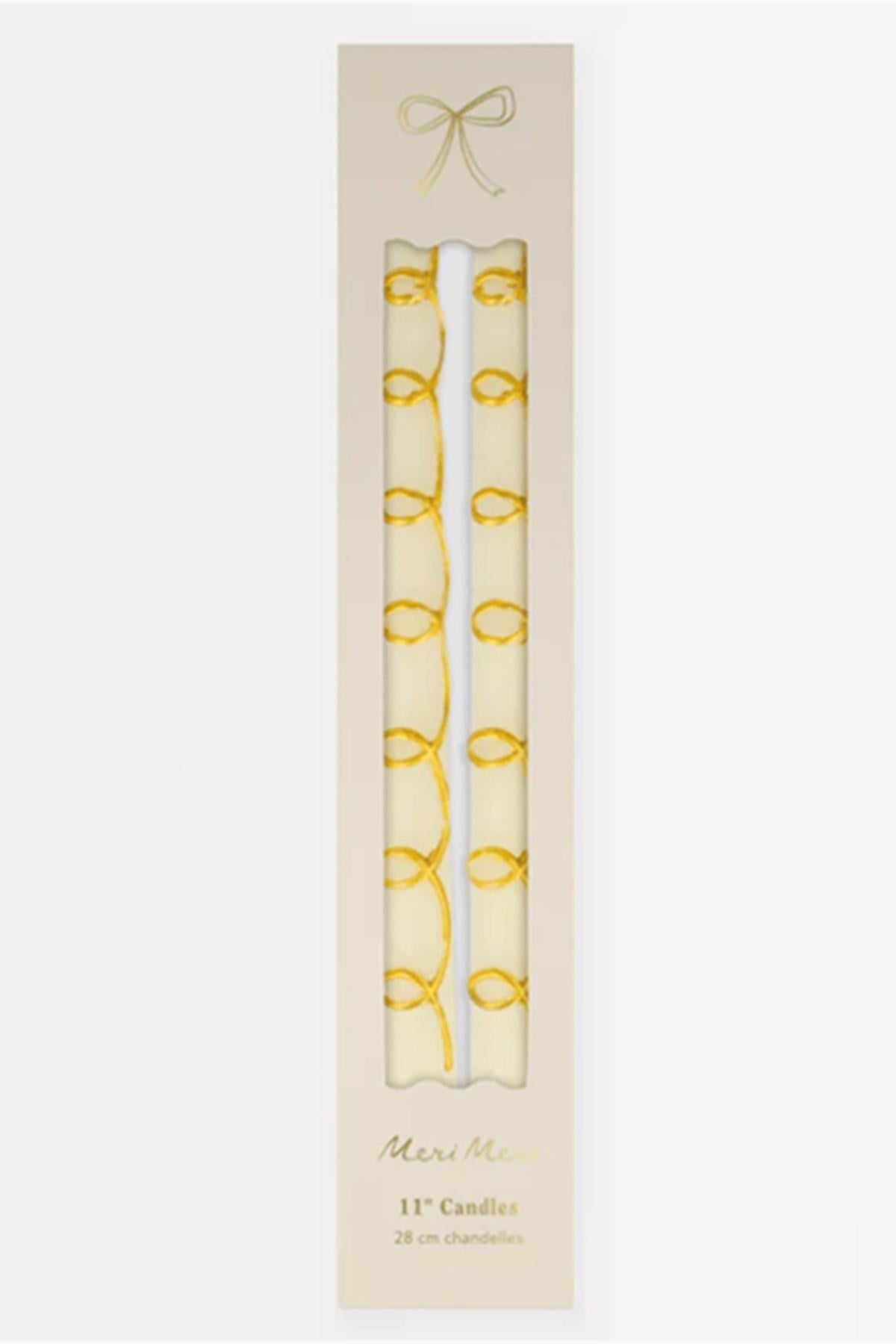 Meri Meri - Gold Swirl Taper Candles - Altın Kıvrımlı Mumlar (2li) Çok Renkli