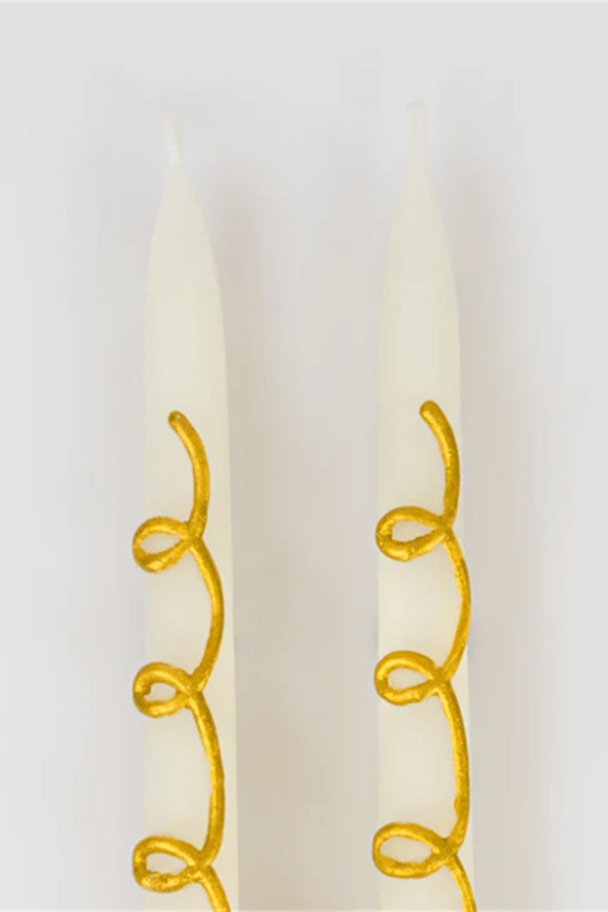Meri Meri - Gold Swirl Taper Candles - Altın Kıvrımlı Mumlar (2li) Çok Renkli