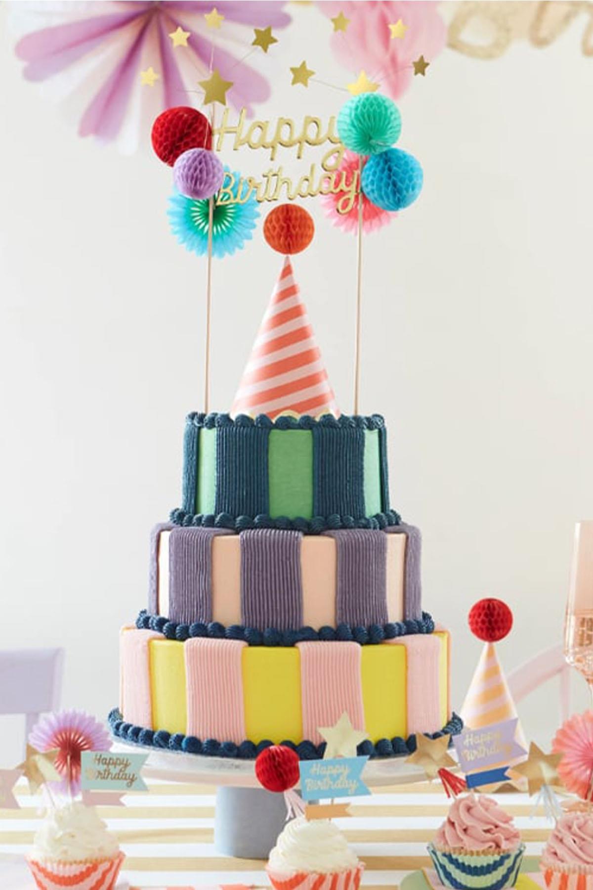 Meri Meri - Happy Birthday Cake Topper - Happy Birthday Pasta Süsü Çok Renkli
