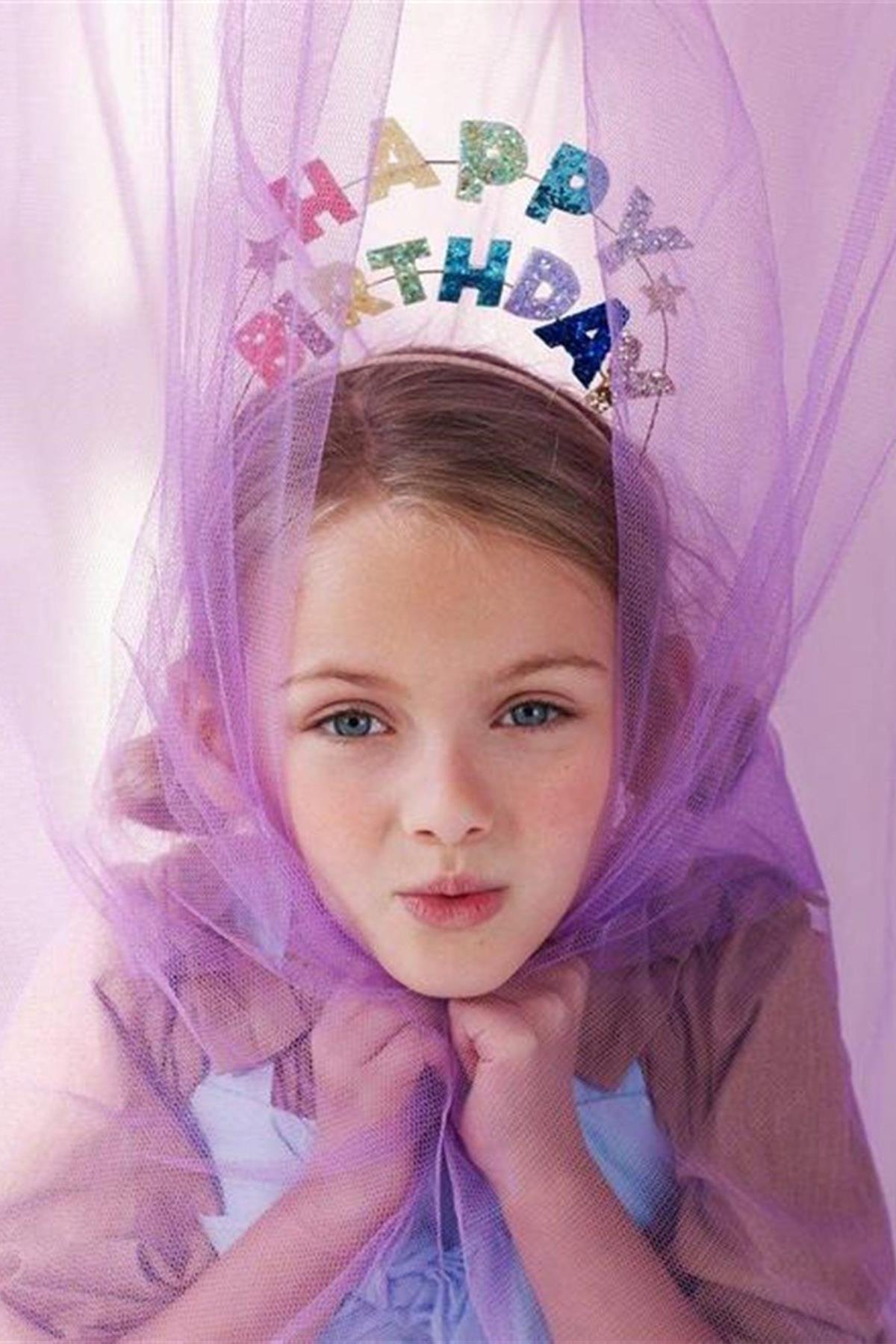Meri Meri - Happy Birthday Glitter Headband - Simli Happy Birthday Taç Çok Renkli