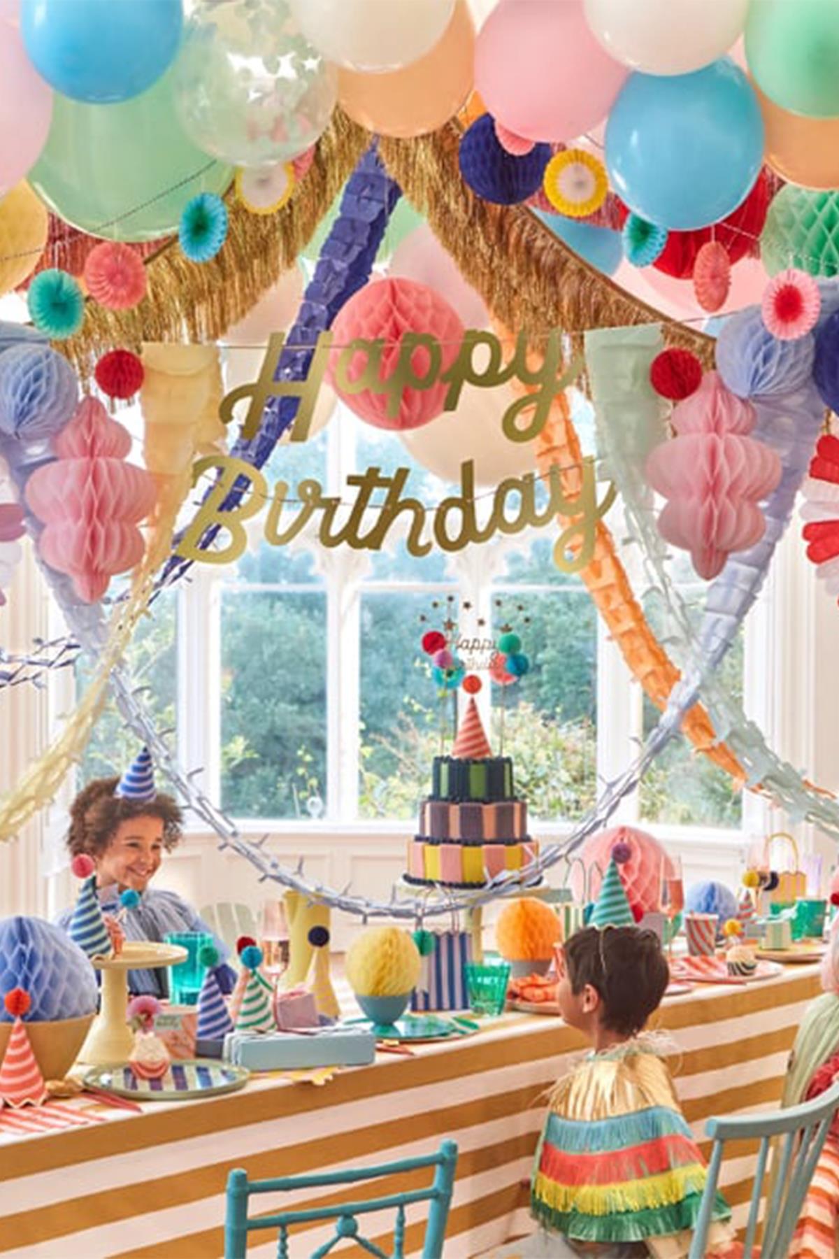 Meri Meri - Happy Birthday Honeycomb Garland - Happy Birthday Petekli Asılan Süs Çok Renkli