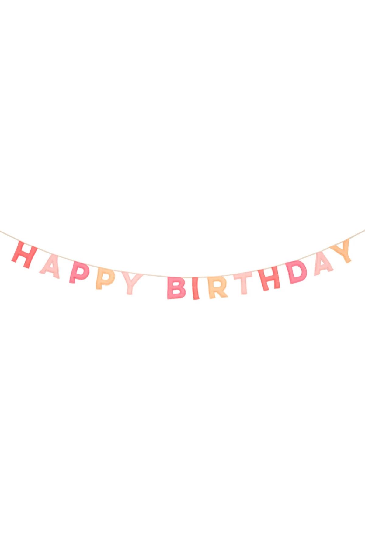 Meri Meri - Happy Birthday Keçe Asılan Süs - Pembe Çok Renkli