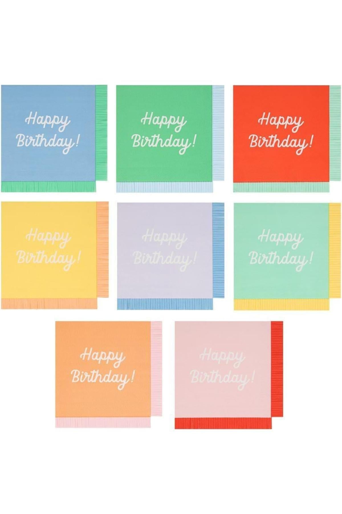 Meri Meri - Happy Birthday Peçeteler - L - 16 Adet Çok Renkli