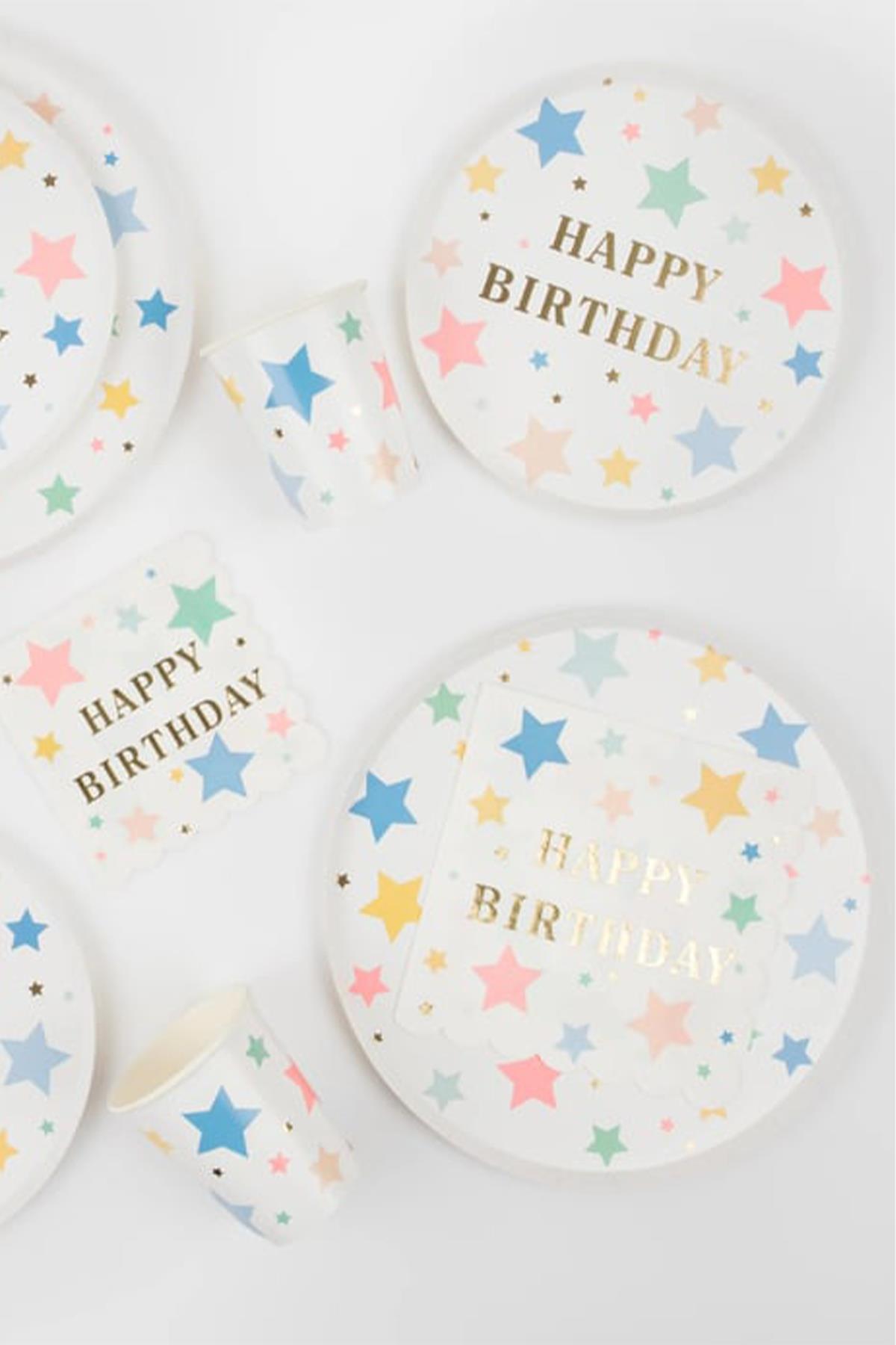 Meri Meri - Happy Birthday Stars Cups - Happy Birthday Yıldızlar Bardaklar (x8) Çok Renkli