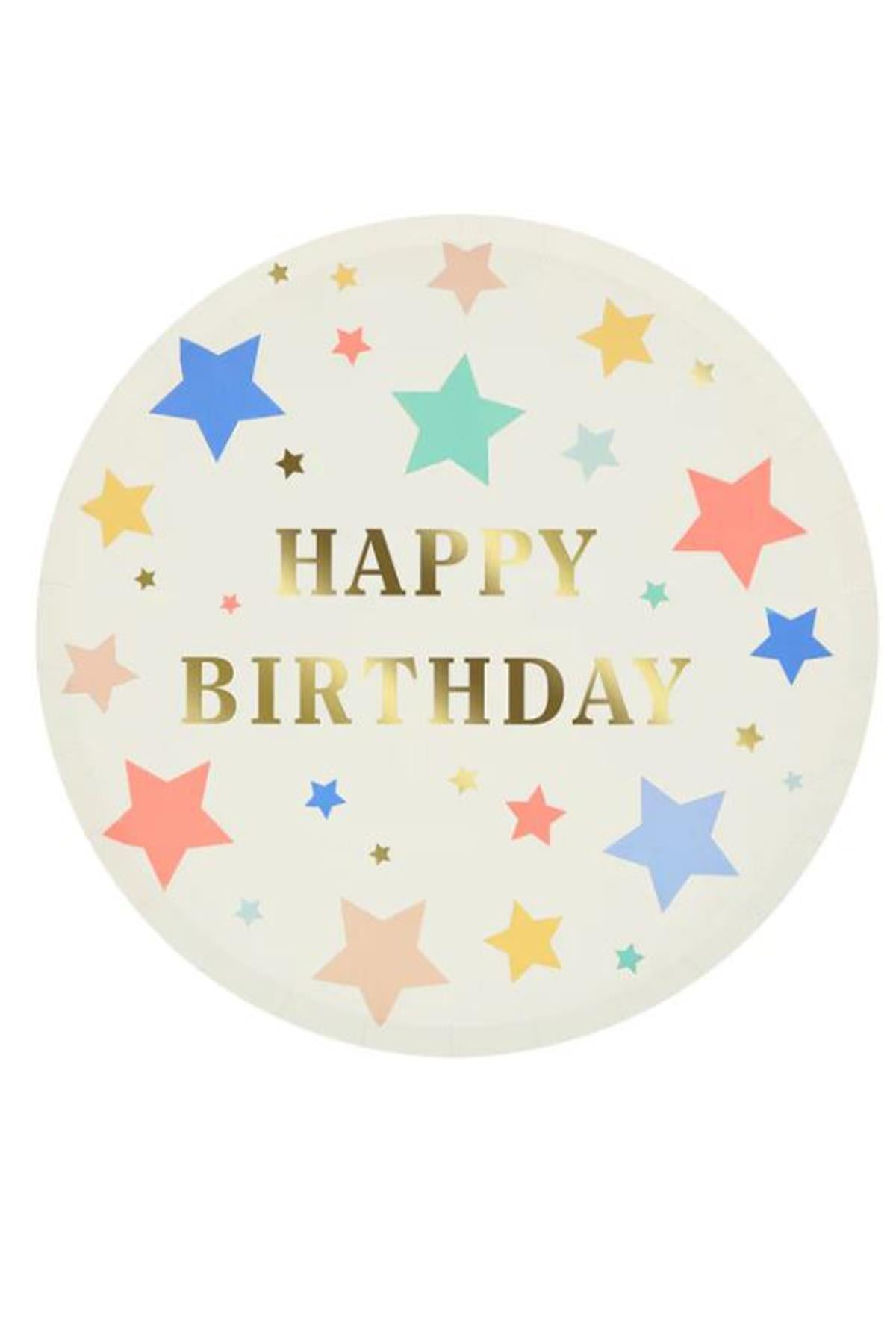 Meri Meri - Happy Birthday Stars Side Plates - Happy Birthday Yıldızlar Tabalar (M) (x8) Çok Renkli