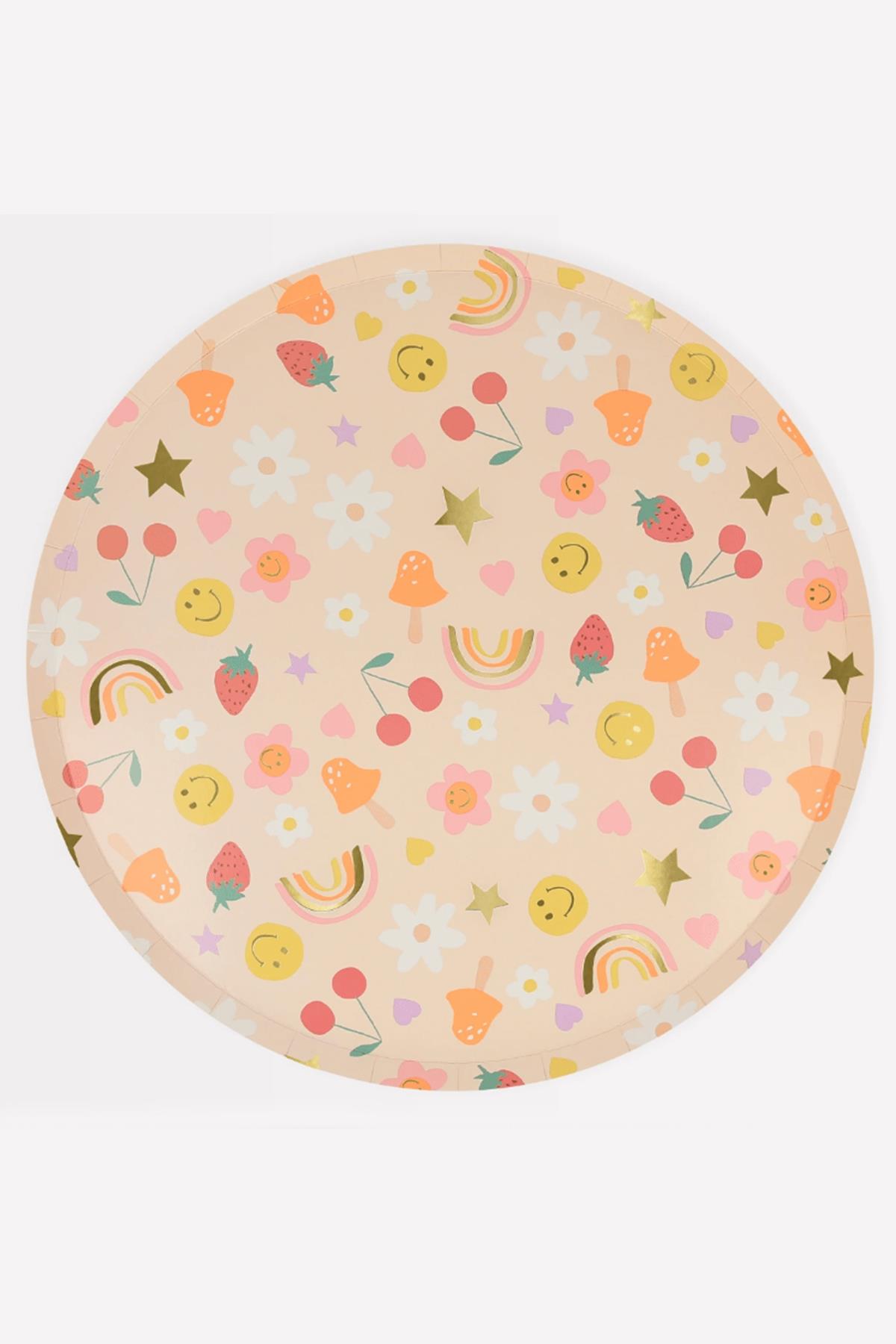 Meri Meri - Happy Face Icons Dinner Plates - Mutlu Yüzler Tabaklar (x8) Çok Renkli
