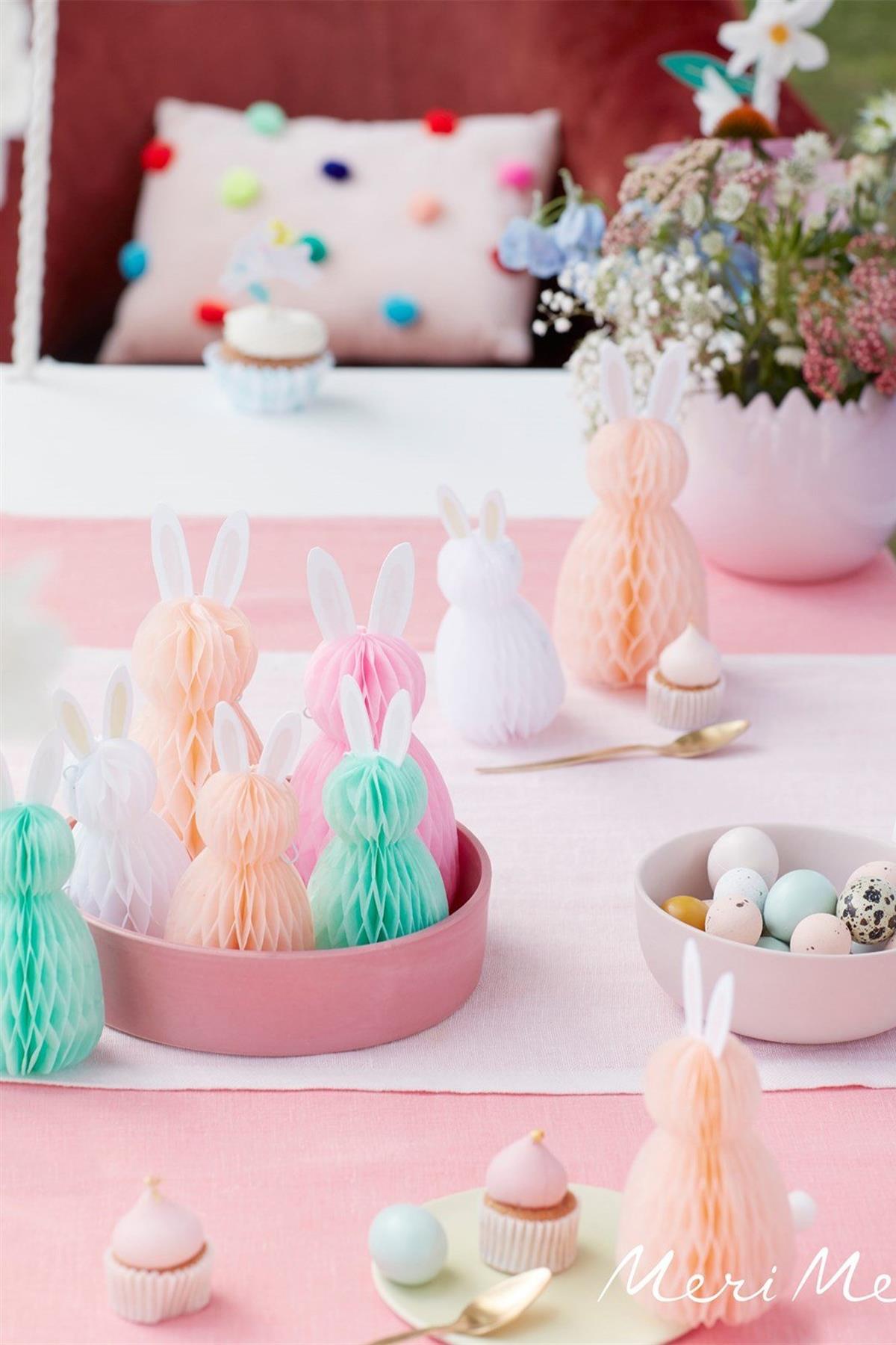 Meri Meri - Honeycomb Bunnies - Tavşan Petekli Süsler Çok Renkli
