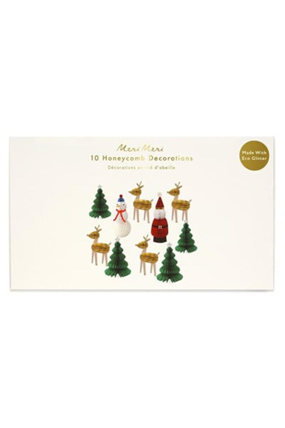 Meri Meri - Honeycomb Christmas Characters - Petekli Yeni Yıl Karakterleri - 10lu Çok Renkli