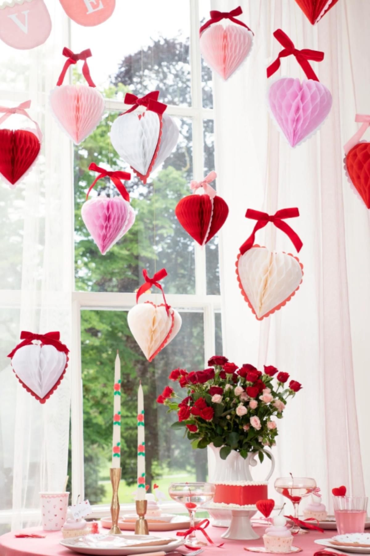 Meri Meri - Kalpli Honeycomb Asılan Süs Çok Renkli