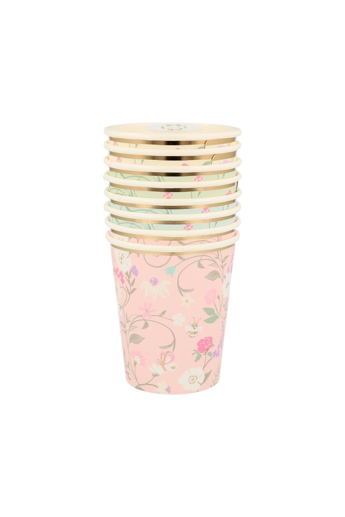 Meri Meri - Ladurée Paris Floral Cups - Ladurée Paris Çiçekli Bardaklar - 8li Çok Renkli