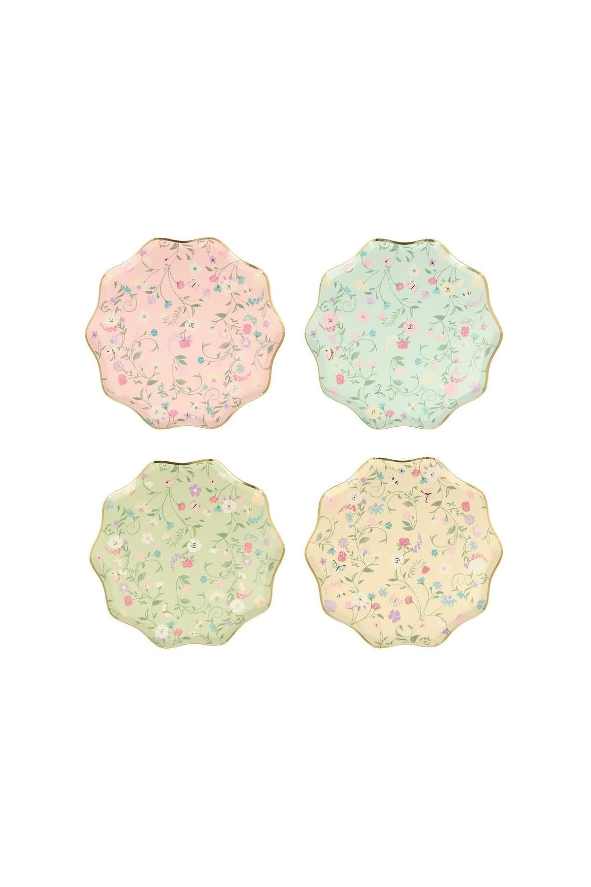 Meri Meri - Ladurée Paris Floral Side Plates - Ladurée Paris Çiçekli Tabaklar (M) (8li) Çok Renkli