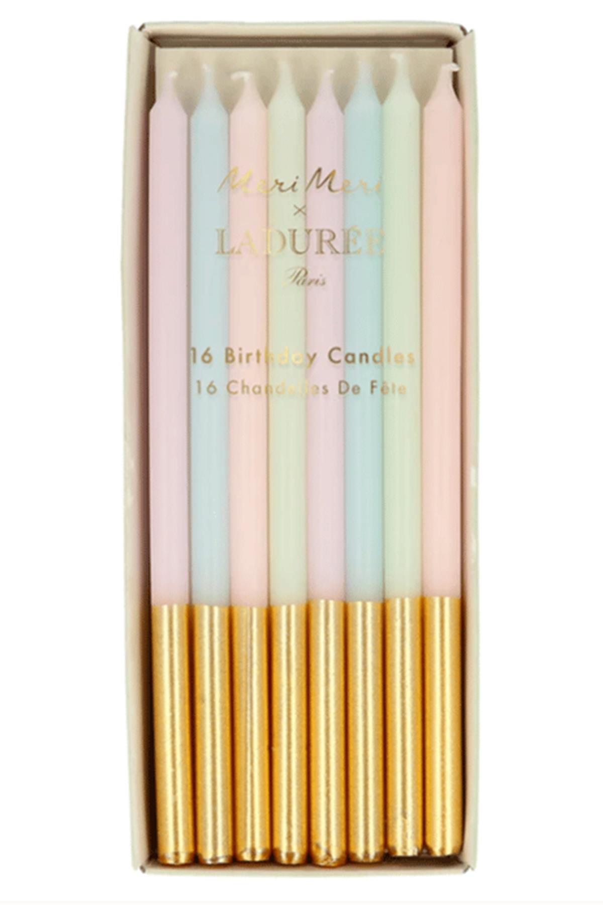 Meri Meri - Ladurée Paris Gold Leaf Candles - Laduree Paris Altın Detaylı Mumlar (16lı) Çok Renkli