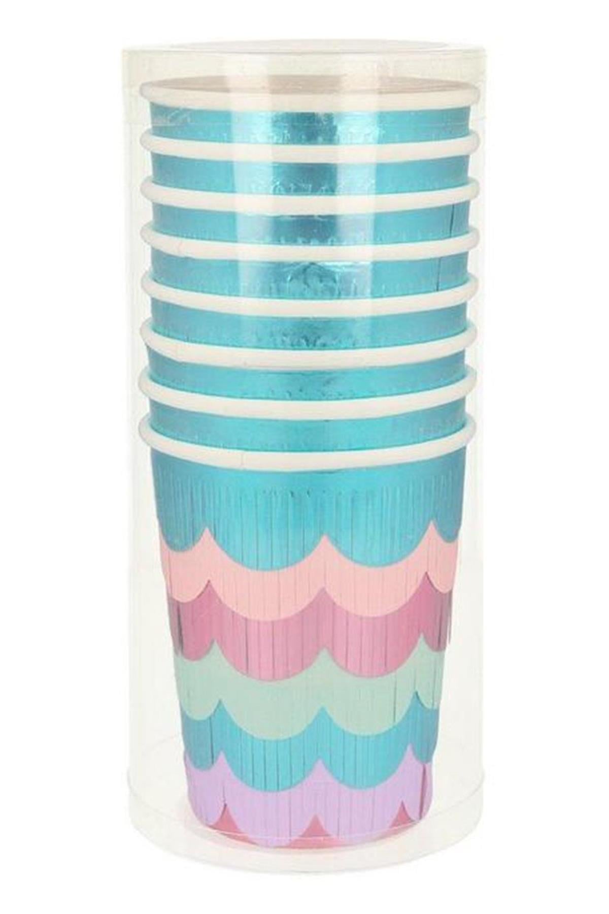 Meri Meri - Mermaid Scalloped Fringe Cups - Deniz Kızı Püsküllü Bardaklar Çok Renkli