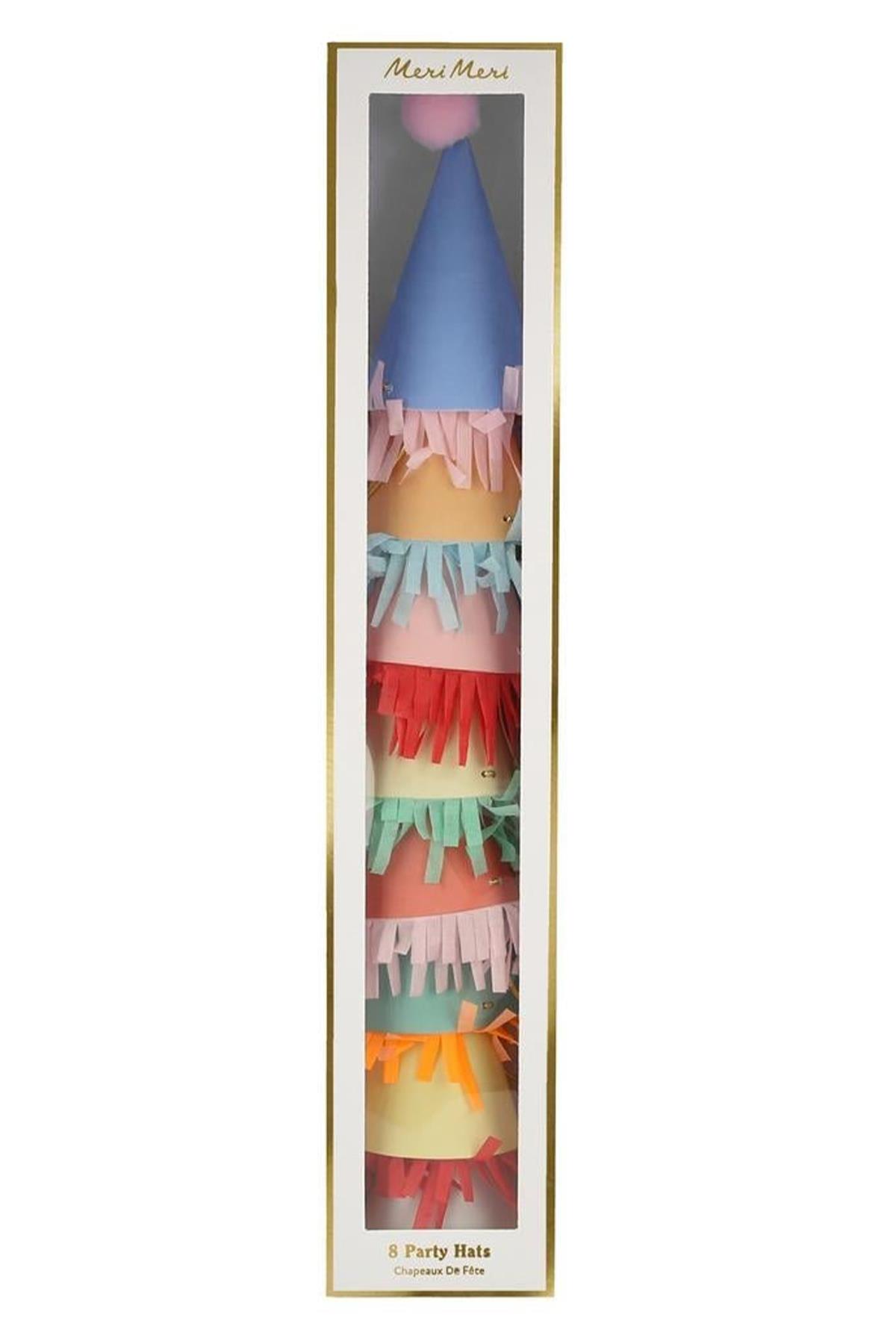Meri Meri - Mini Animal Parade Hats - Mini Pon Ponlu Parti Şapkaları (8li) Çok Renkli