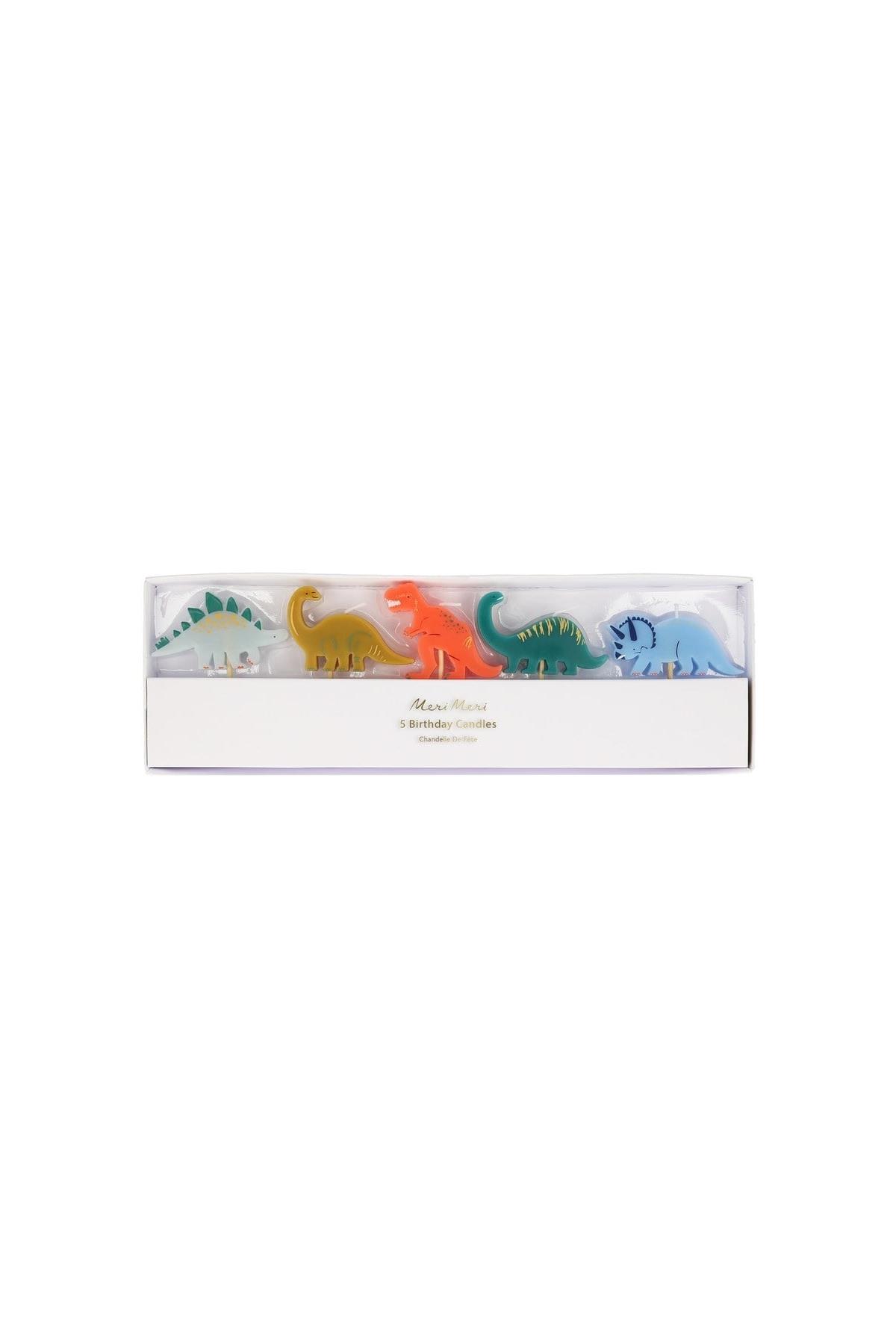 Meri Meri - Mini Dino Candles - Mini Dinozor Mumlar - 5li Çok Renkli