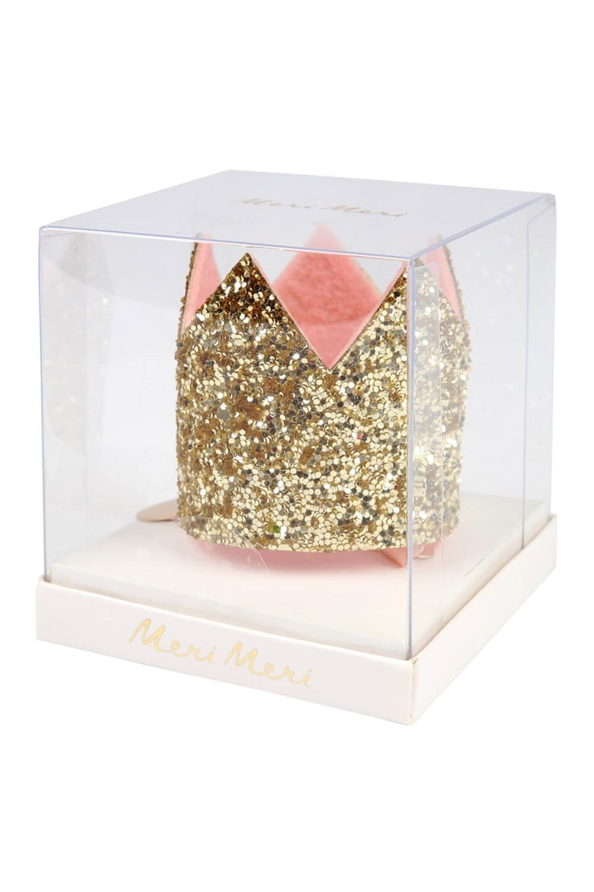 Meri Meri - Mini Gold Glitter Crown Hair Clip - Mini Altın Simli Toka Çok Renkli