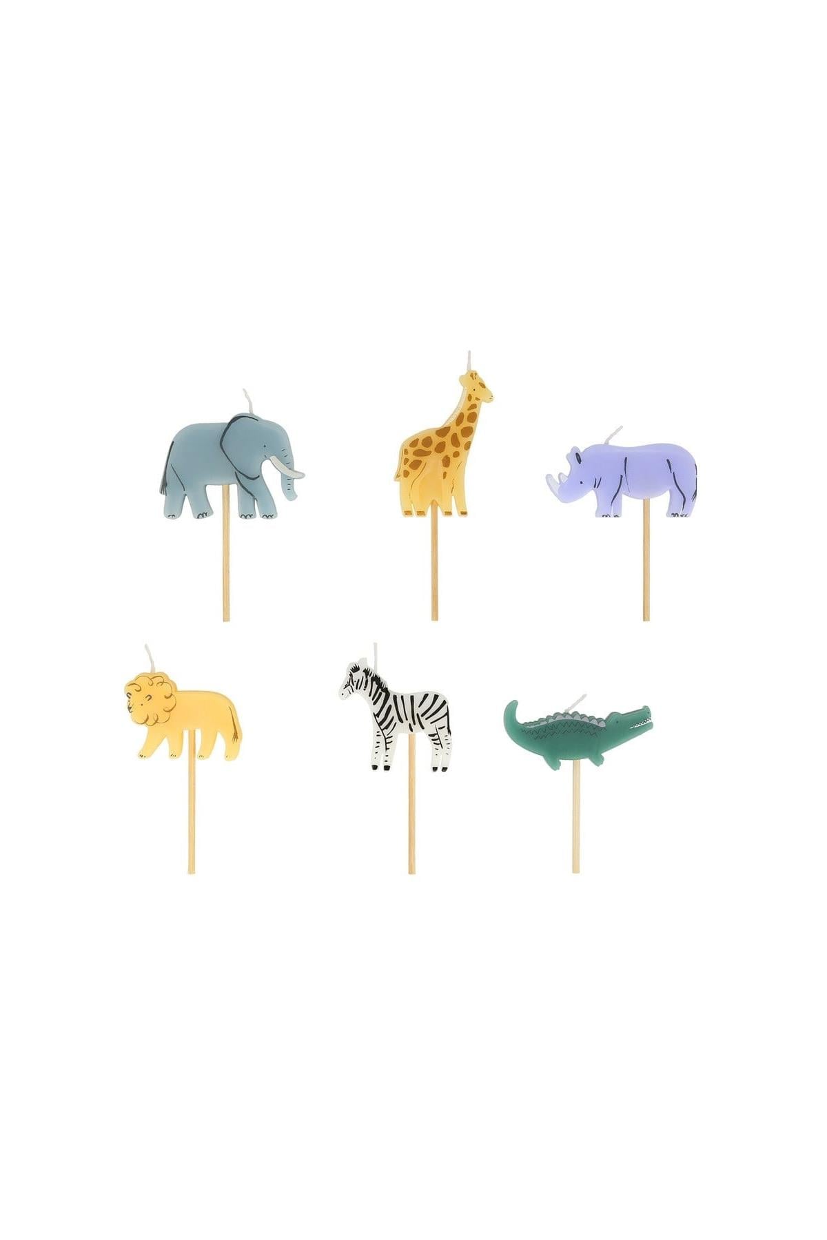 Meri Meri - Mini Safari Animal Candles - Mini Safari Hayvan Mumları - 6lı Çok Renkli