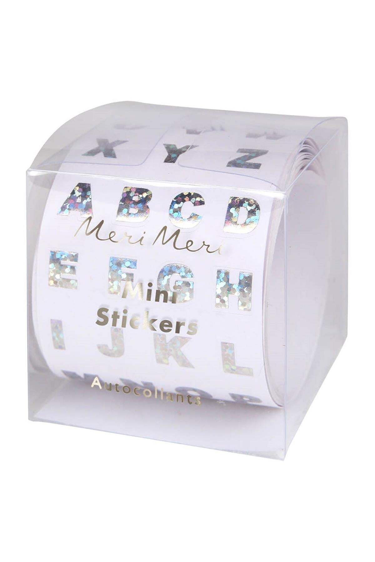Meri Meri - Mini Sparkly Silver Foil Alphabet Stickers - Gümüş Simli Alfabe Mini Rulo Çıkartmalar Çok Renkli
