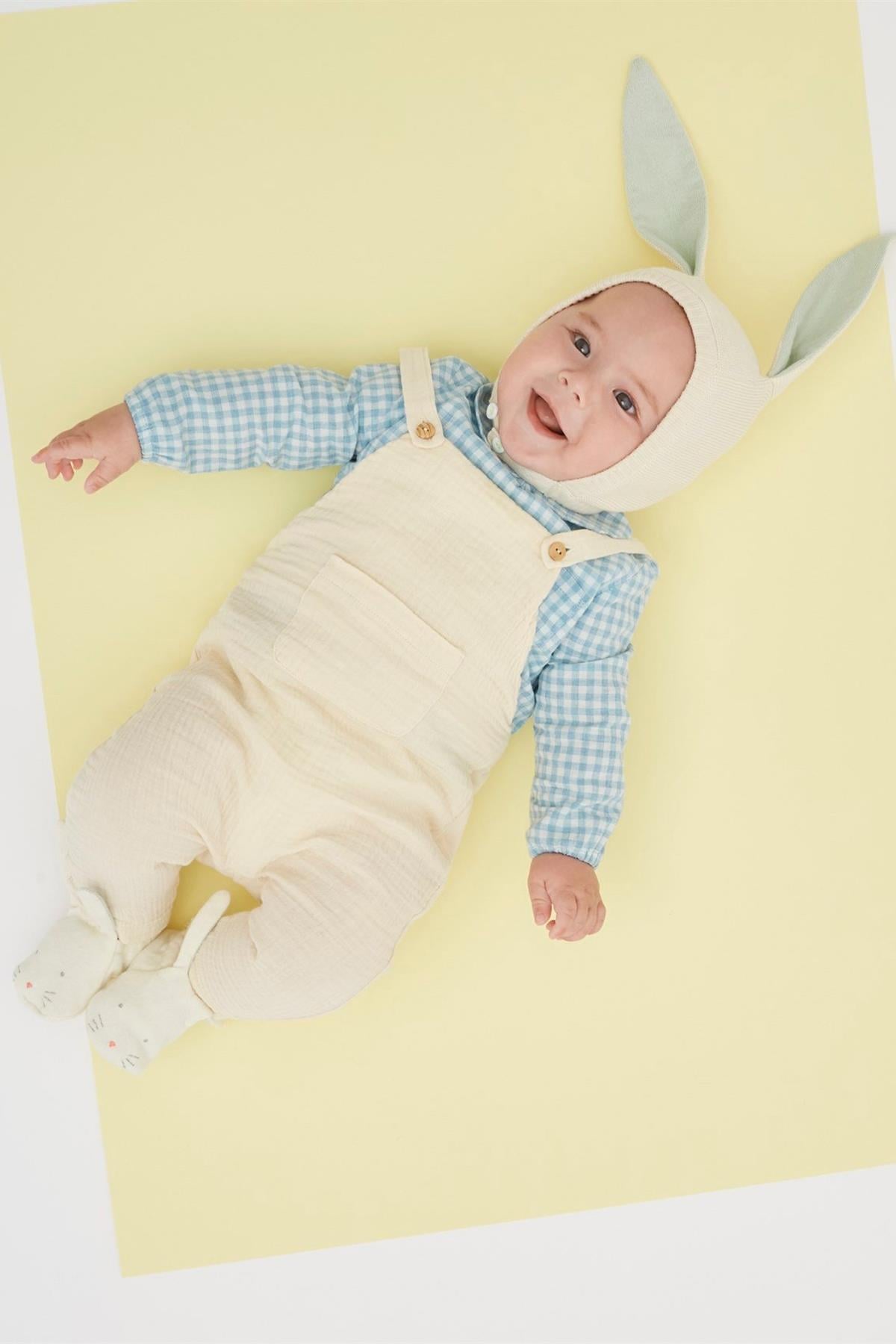 Meri Meri - Mint Bunny Baby Bonnet - Mint Tavşanlı Bebek Başlığı Çok Renkli
