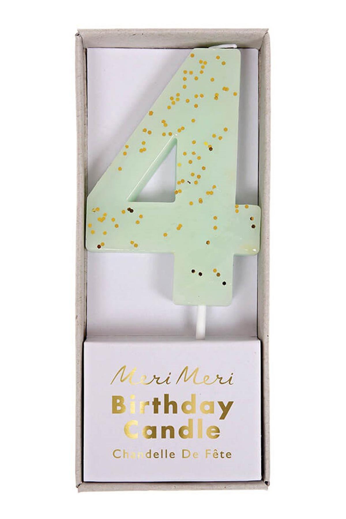 Meri Meri - Mint Number 4 Candle - 4 Numara Mint Mum Çok Renkli