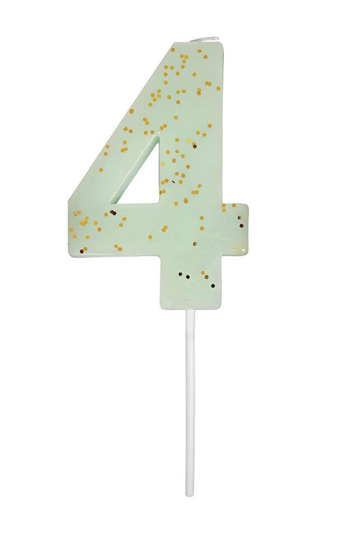 Meri Meri - Mint Number 4 Candle - 4 Numara Mint Mum Çok Renkli