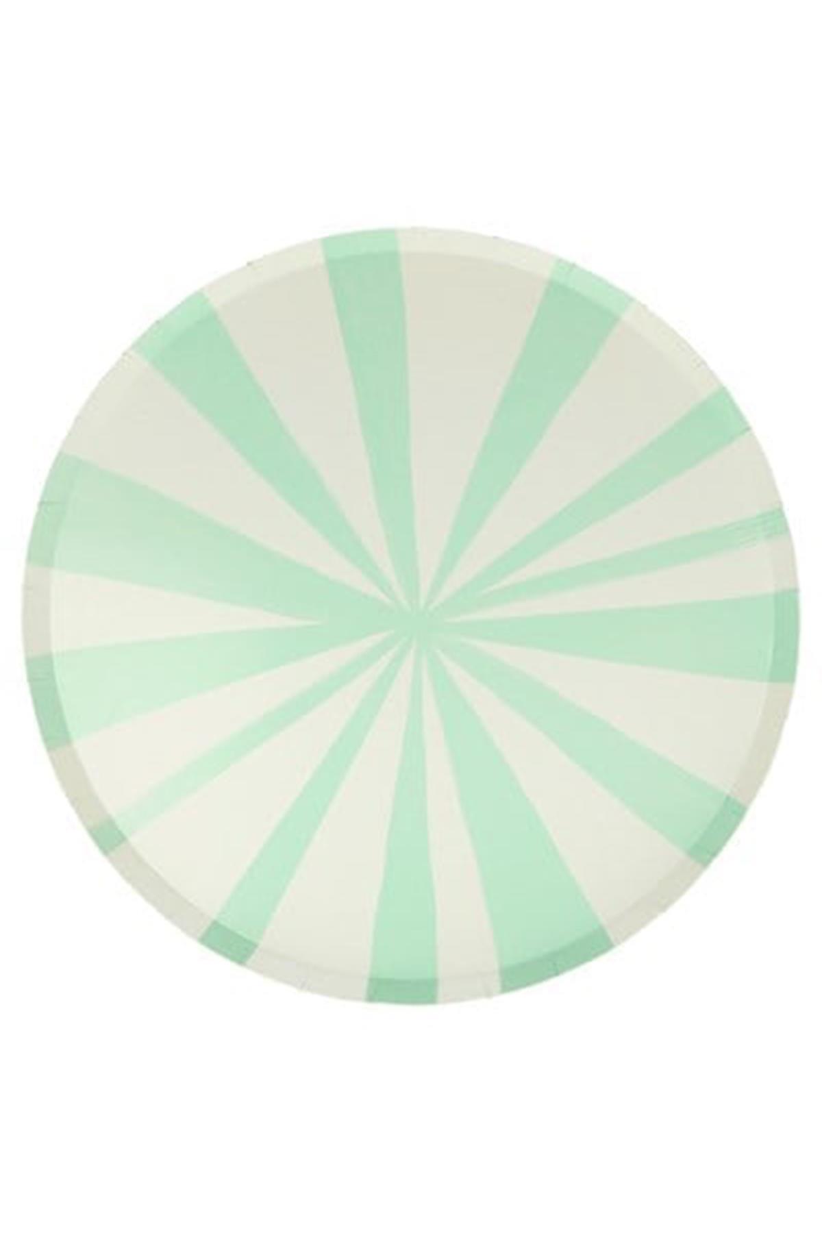 Meri Meri - Mint Stripe Plate - Mint Çizgili Tabaklar - S - 8li Çok Renkli