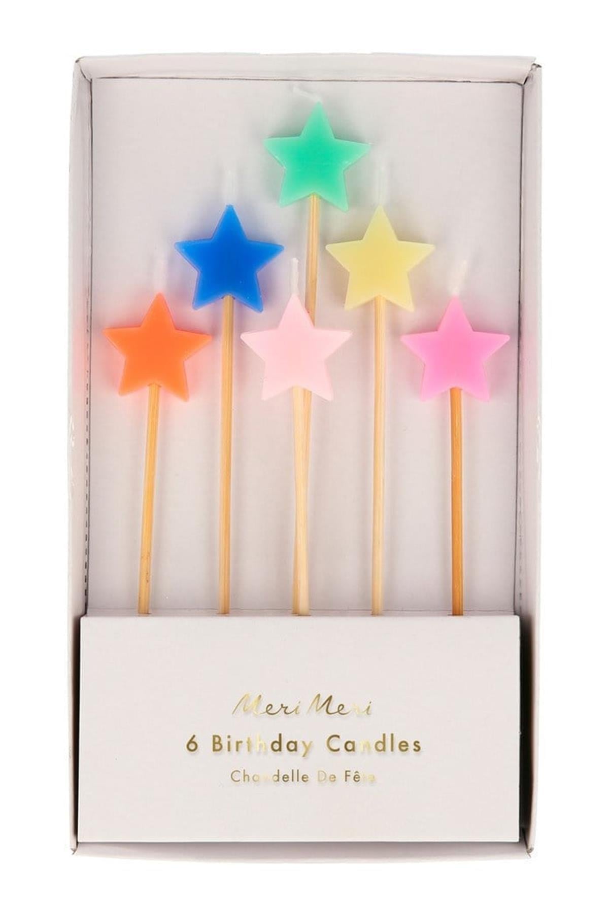 Meri Meri - Mixed Star Candles - Karışık Yıldız Mumlar - 6'lı Çok Renkli