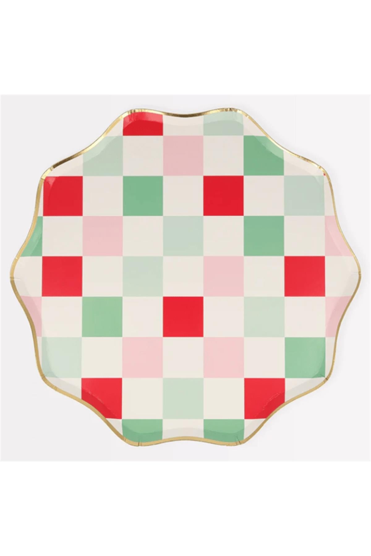 Meri Meri - Multi Check Side Plates - Kareli Tabaklar (M) (8'li) Çok Renkli