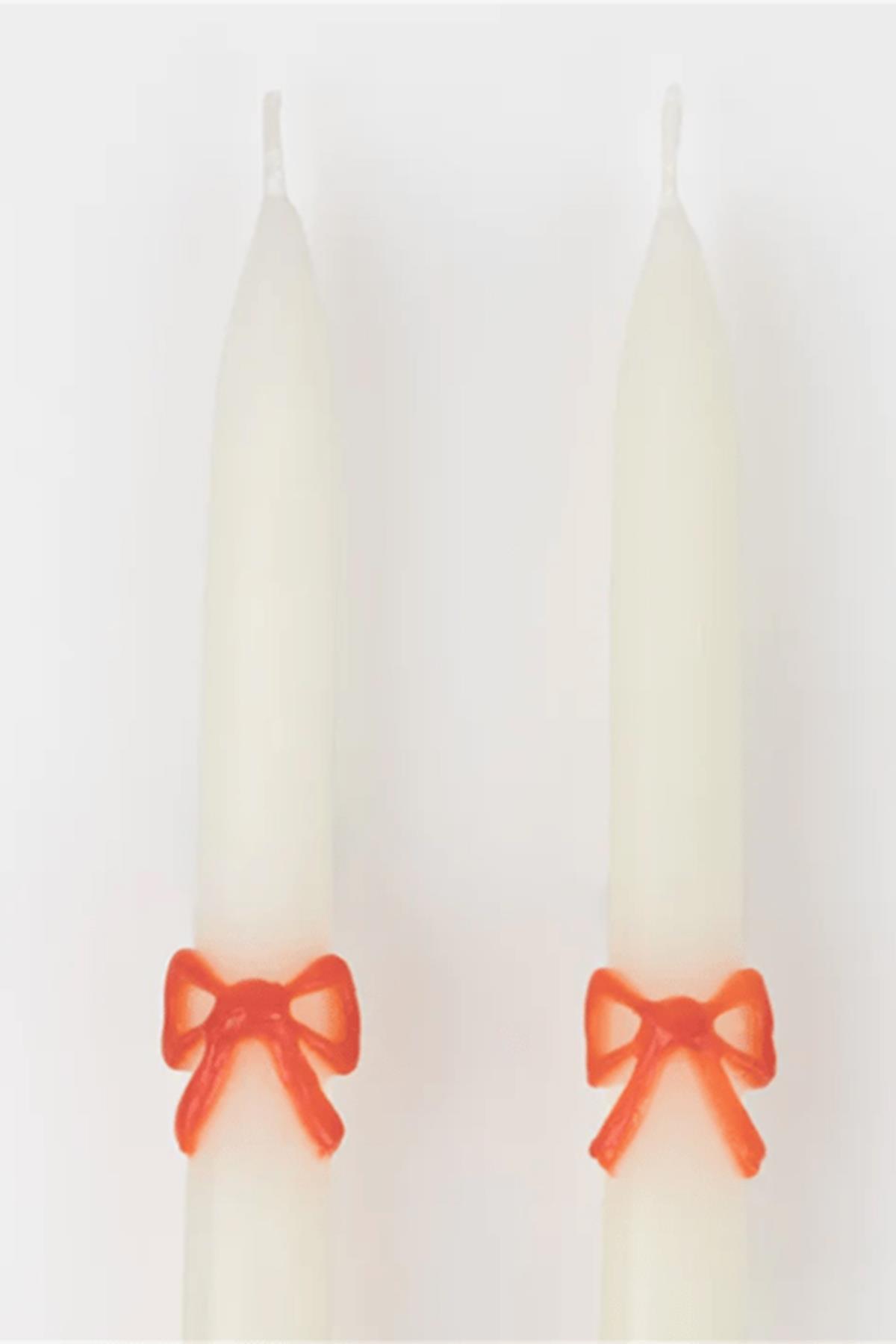 Meri Meri - Multi Colour Bow Taper Candle - Renkli Kurdeleli Mumlar (2li) Çok Renkli