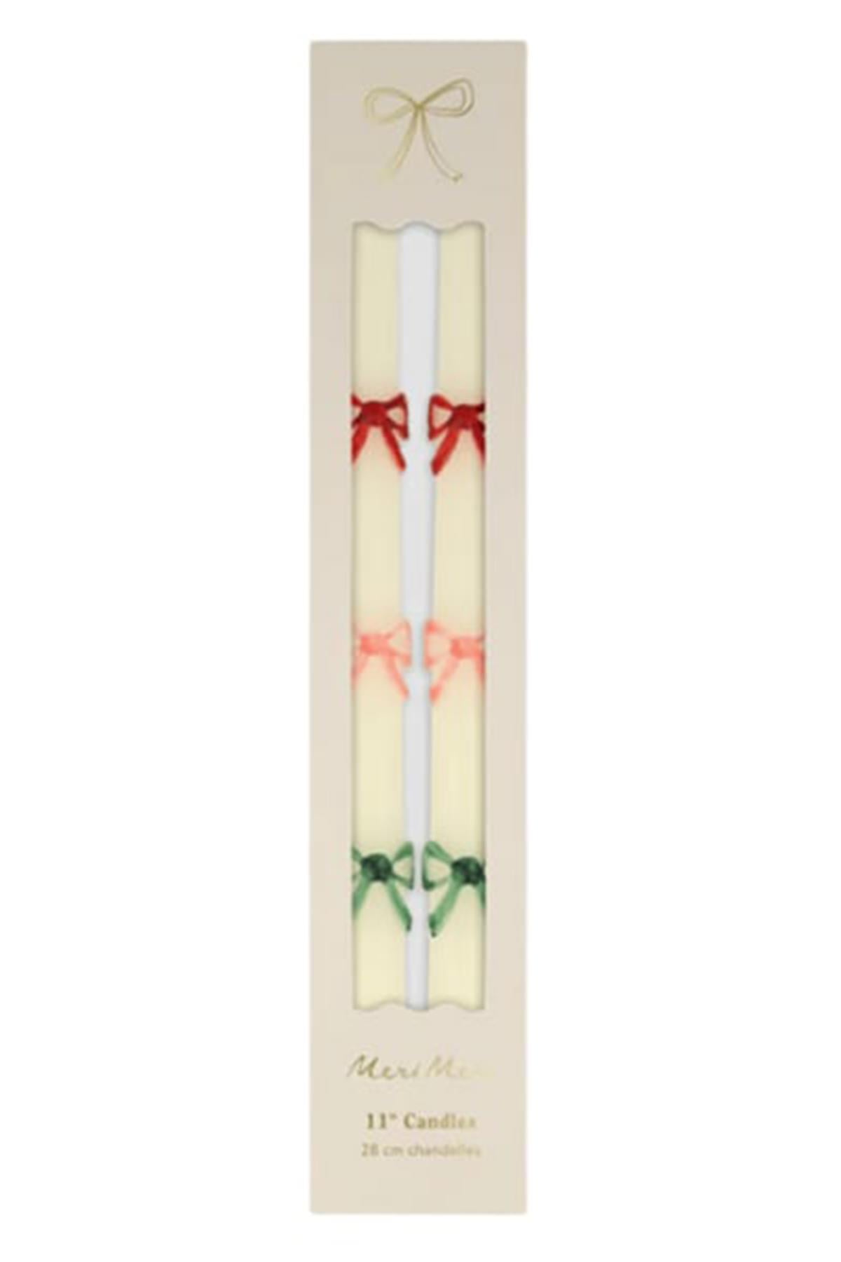 Meri Meri - Multi Colour Bow Taper Candle - Renkli Kurdeleli Mumlar (2li) Çok Renkli