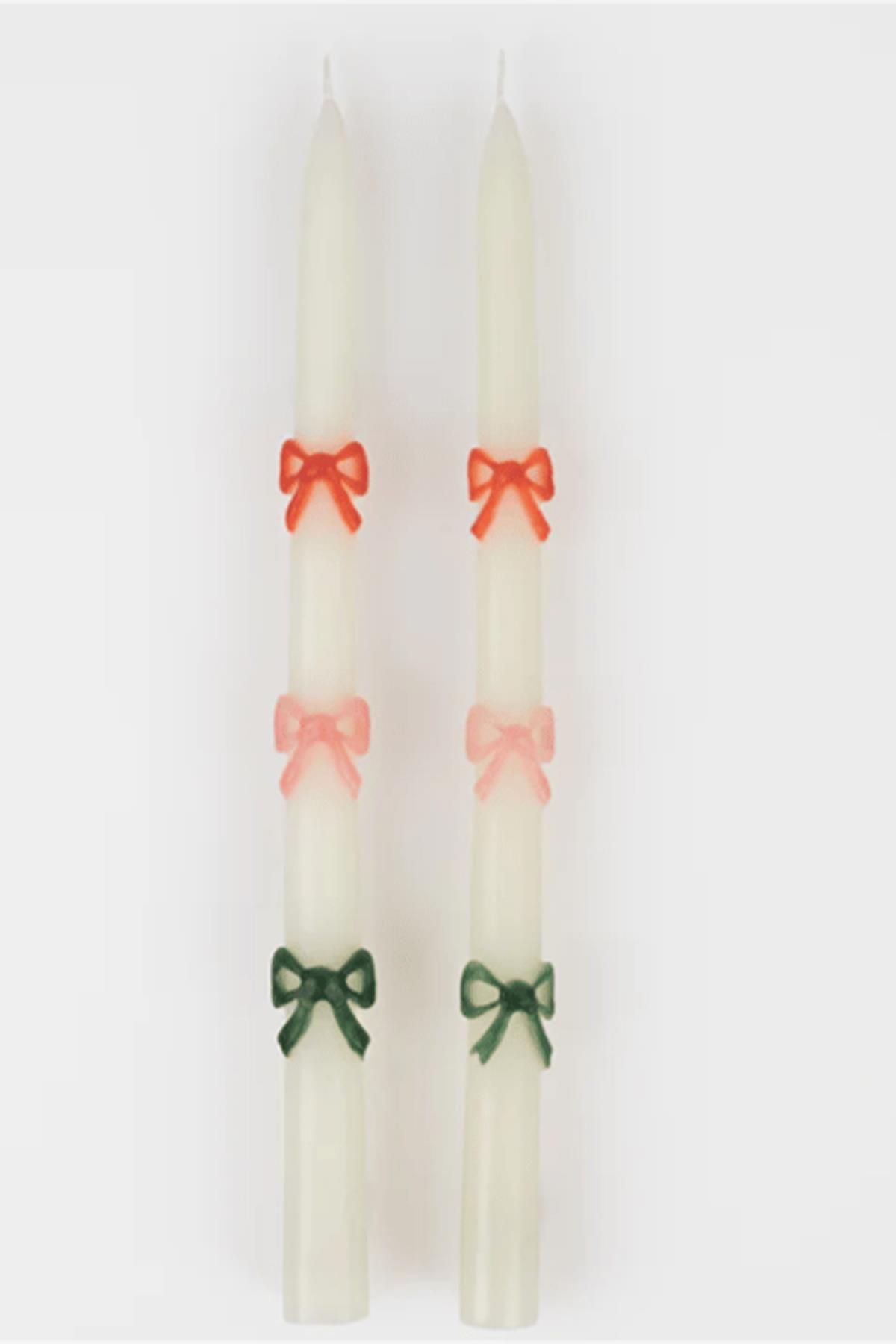 Meri Meri - Multi Colour Bow Taper Candle - Renkli Kurdeleli Mumlar (2li) Çok Renkli
