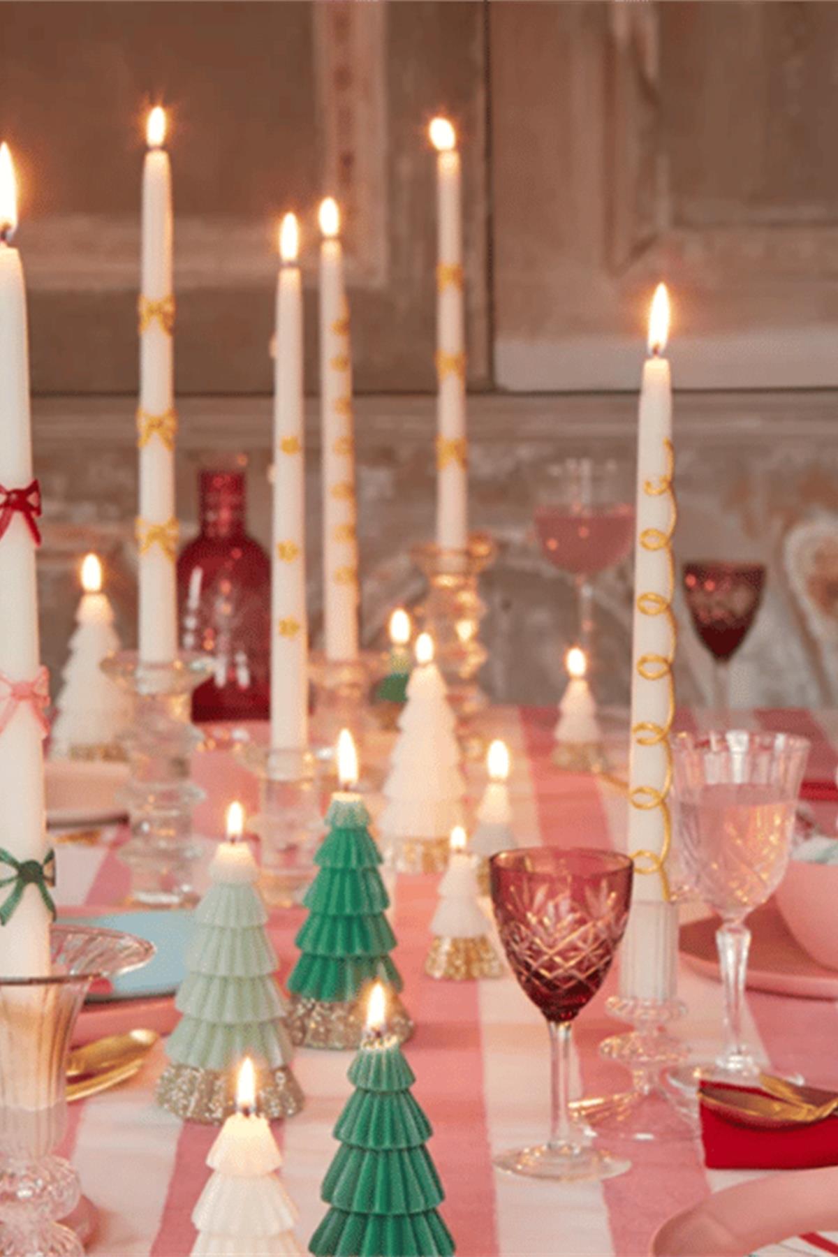 Meri Meri - Multi Colour Bow Taper Candle - Renkli Kurdeleli Mumlar (2li) Çok Renkli